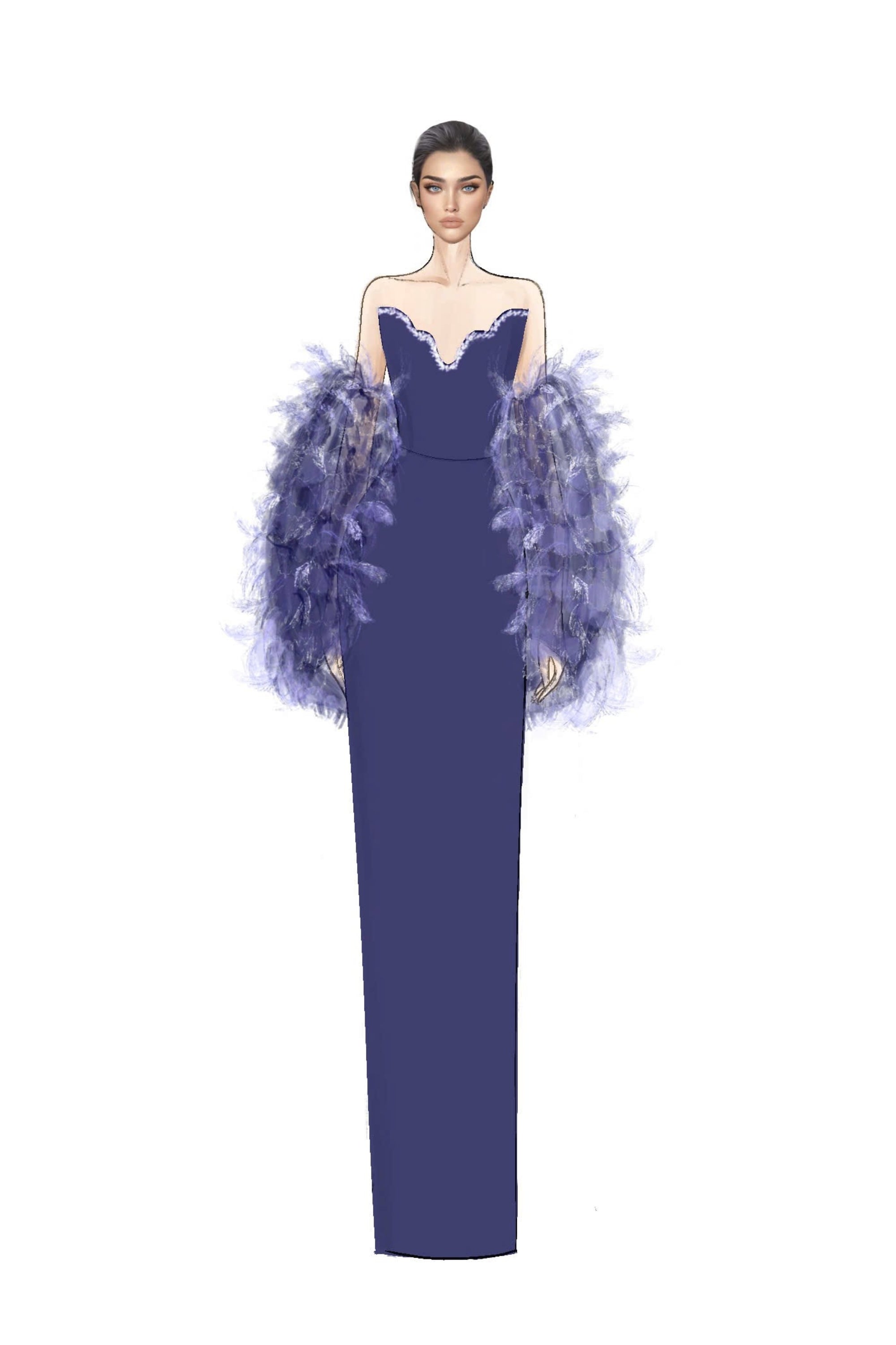 Hanan feather and royal taffeta cape