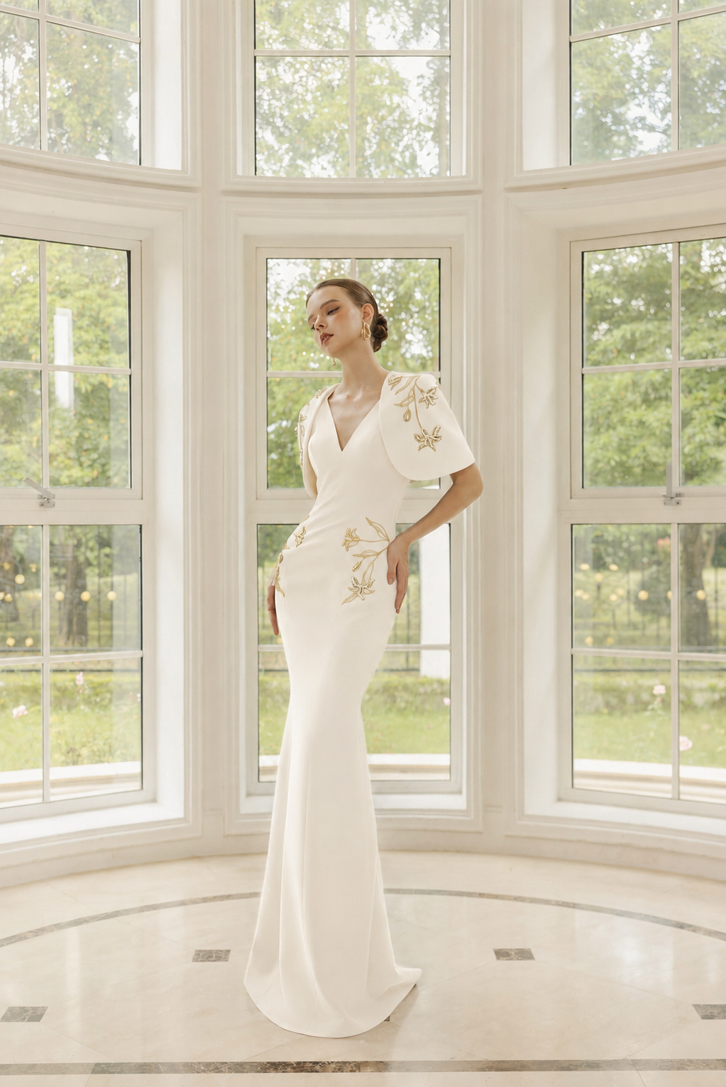 Isabelle Crepe Dress with Emmanuelle crepe cape