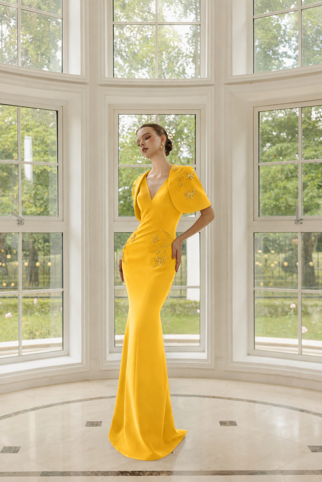 Isabelle Crepe Dress with Emmanuelle crepe cape