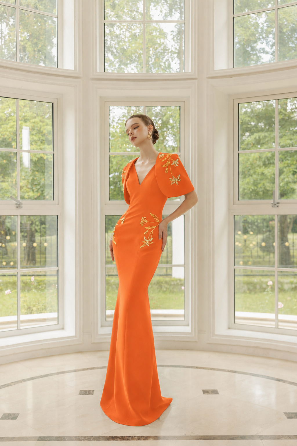 Isabelle Crepe Dress with Emmanuelle crepe cape