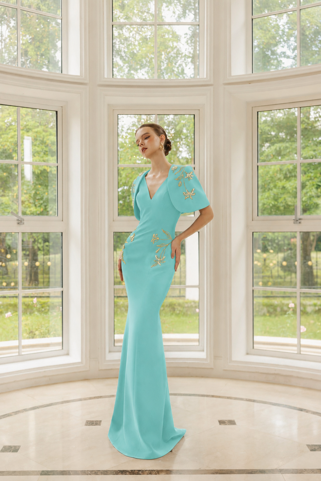 Isabelle Crepe Dress with Emmanuelle crepe cape