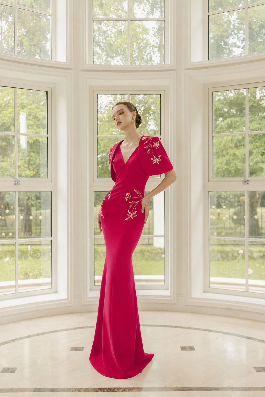 Isabelle Crepe Dress with Emmanuelle crepe cape