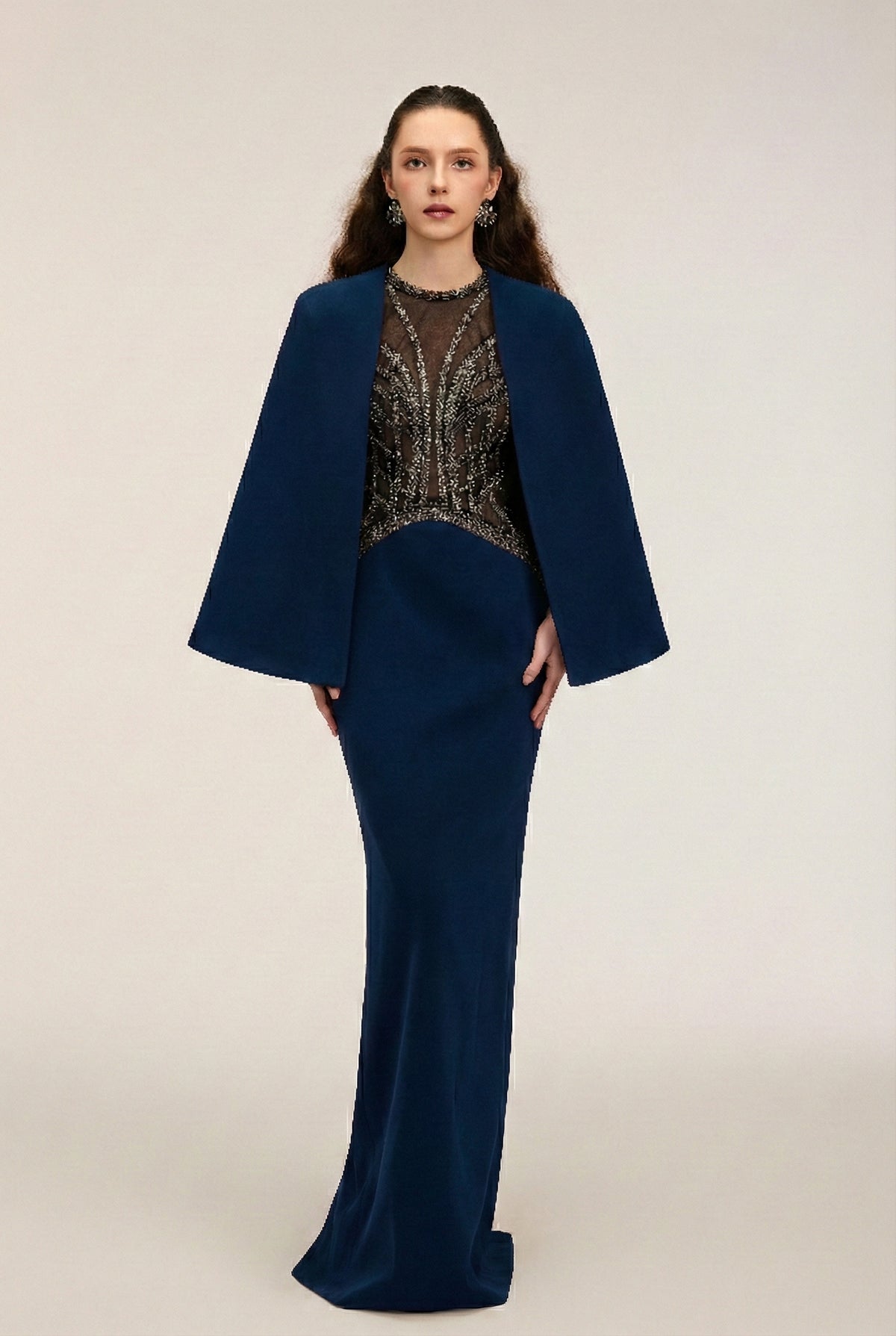 Yara Crepe & Tulle dress  and Anaya Crepe Cape
