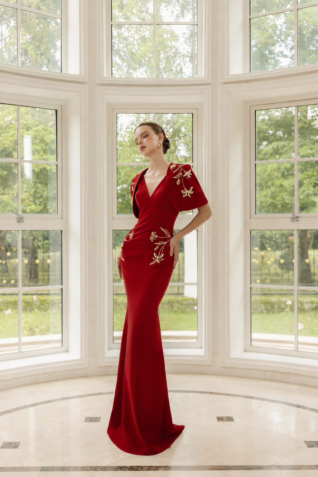 Isabelle Crepe Dress with Emmanuelle crepe cape