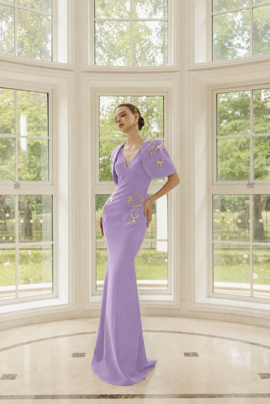 Isabelle Crepe Dress with Emmanuelle crepe cape
