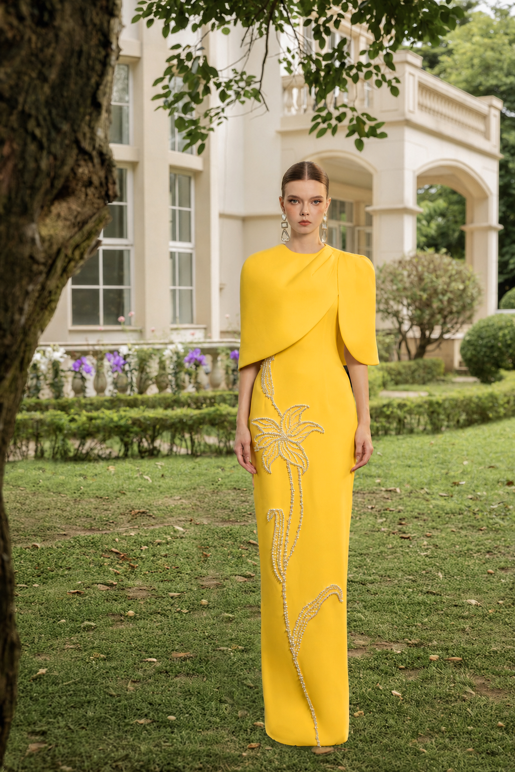 Rosalie Crepe Dress with louise crepe cape
