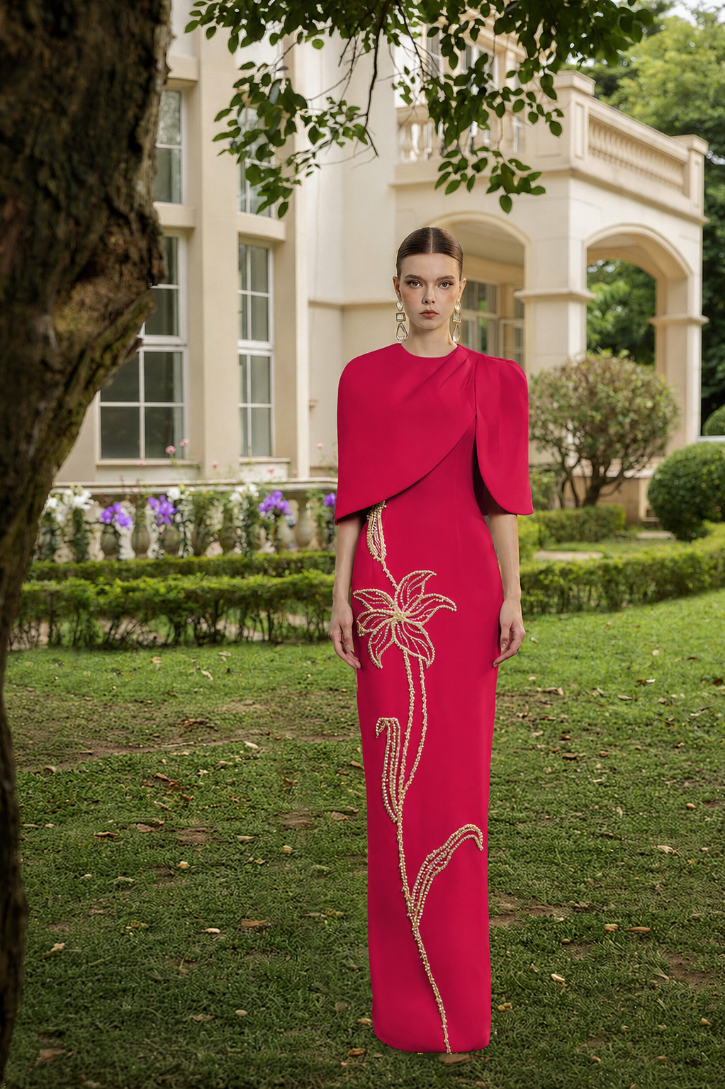 Rosalie Crepe Dress with louise crepe cape