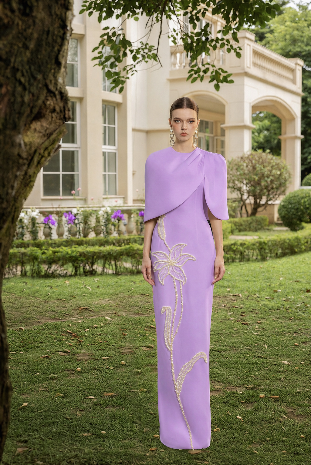 Rosalie Crepe Dress with louise crepe cape