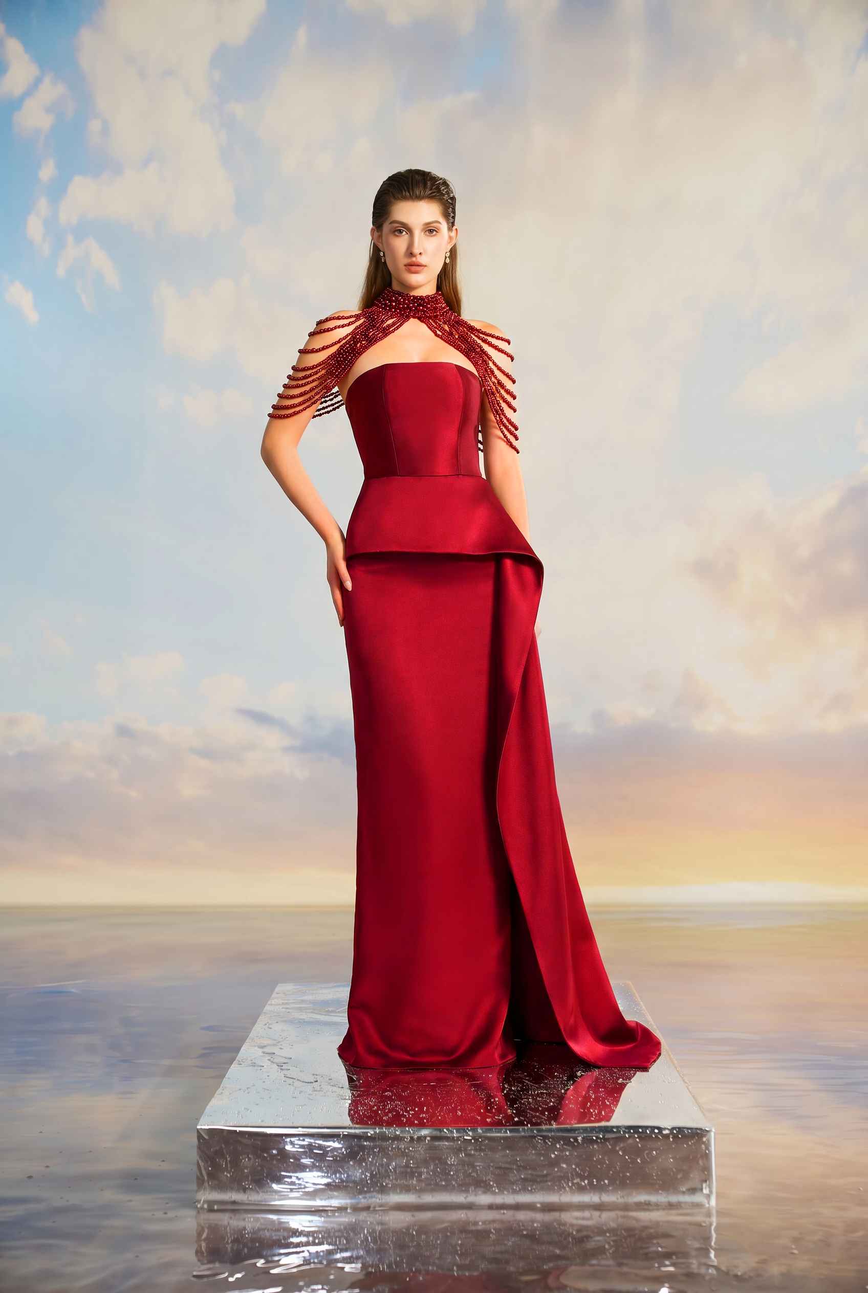 Madeline Royal Taffeta flow pearl dress
