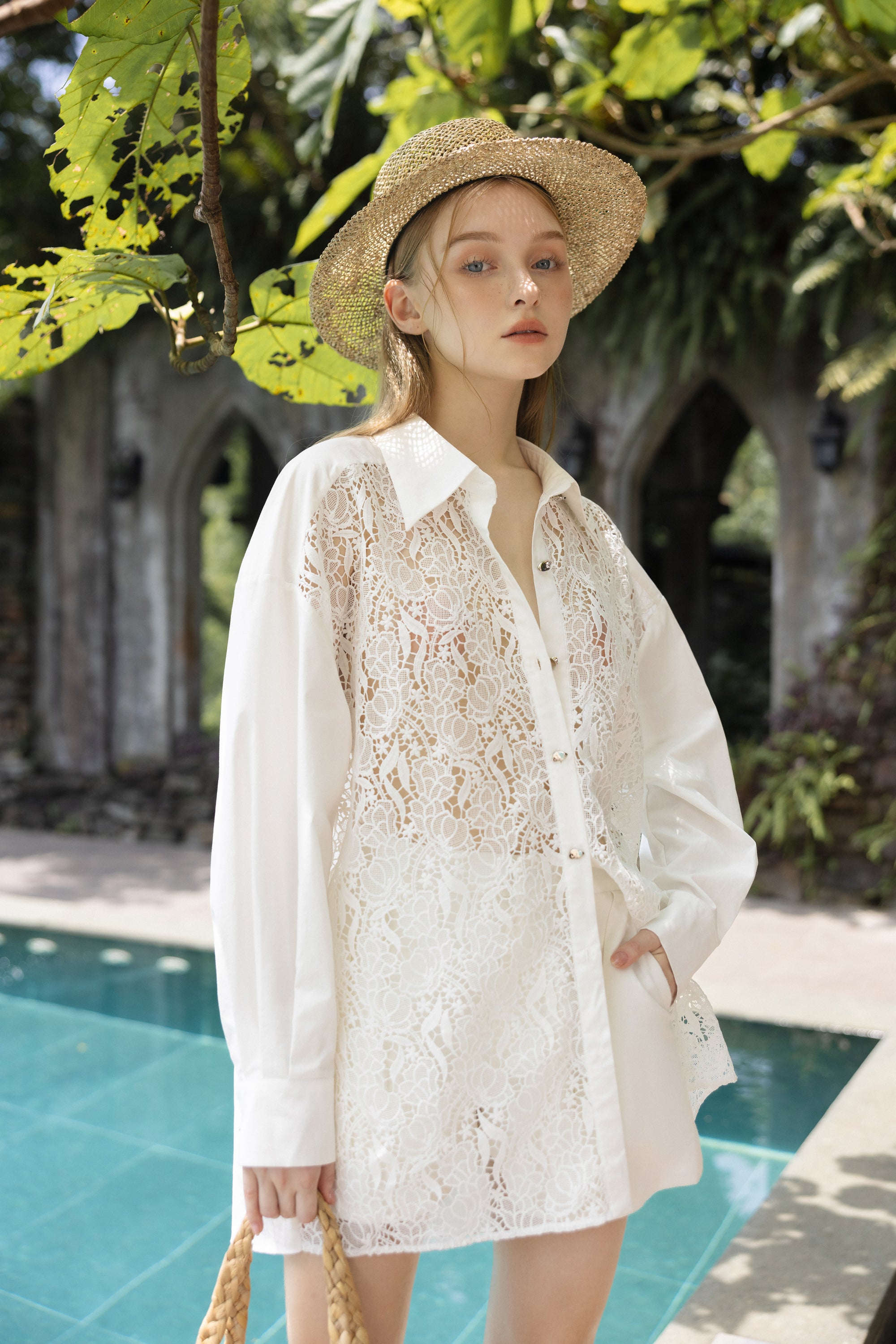 Set Eloise lace mixed raw shirt