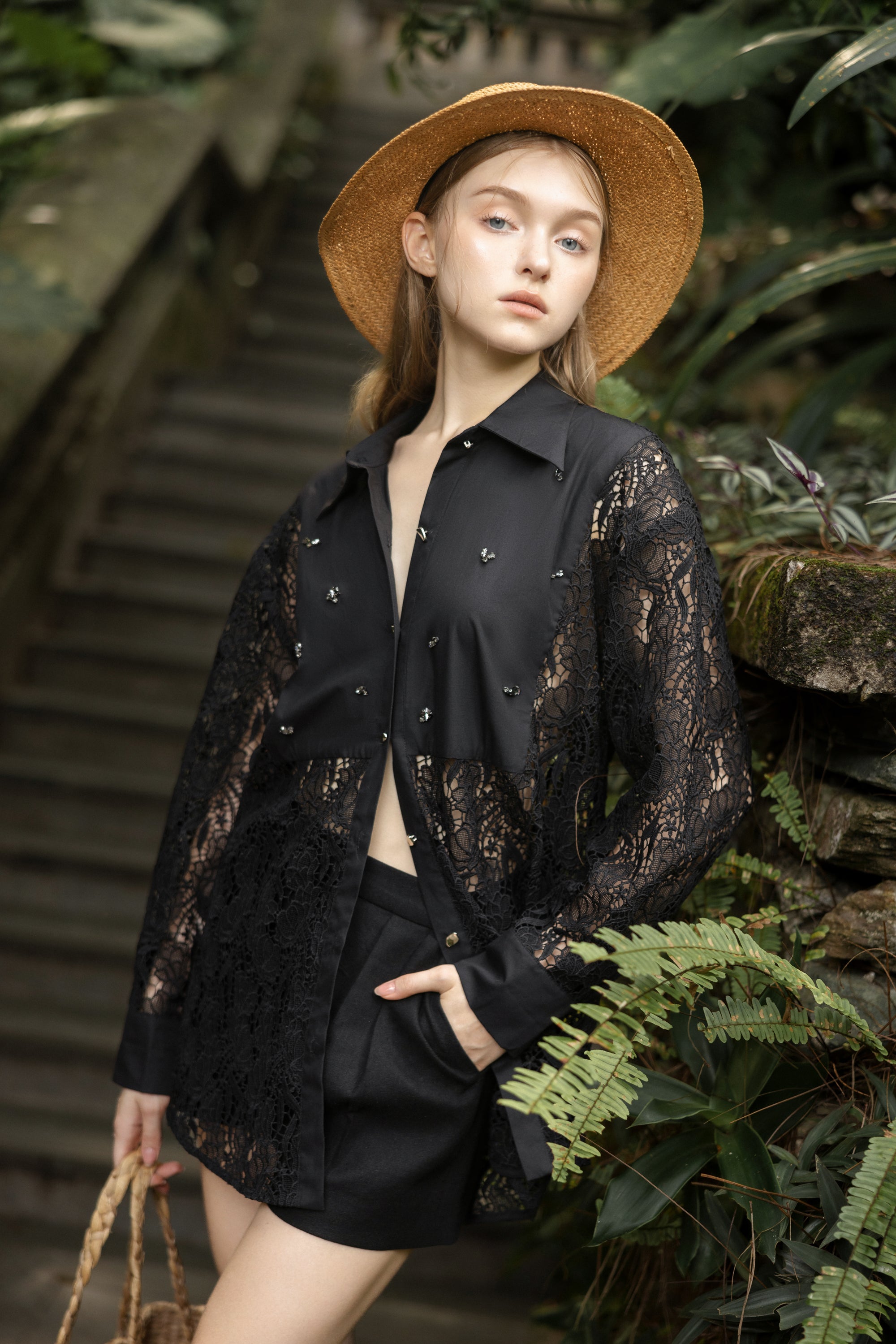Set Astrid lace crystal shirt