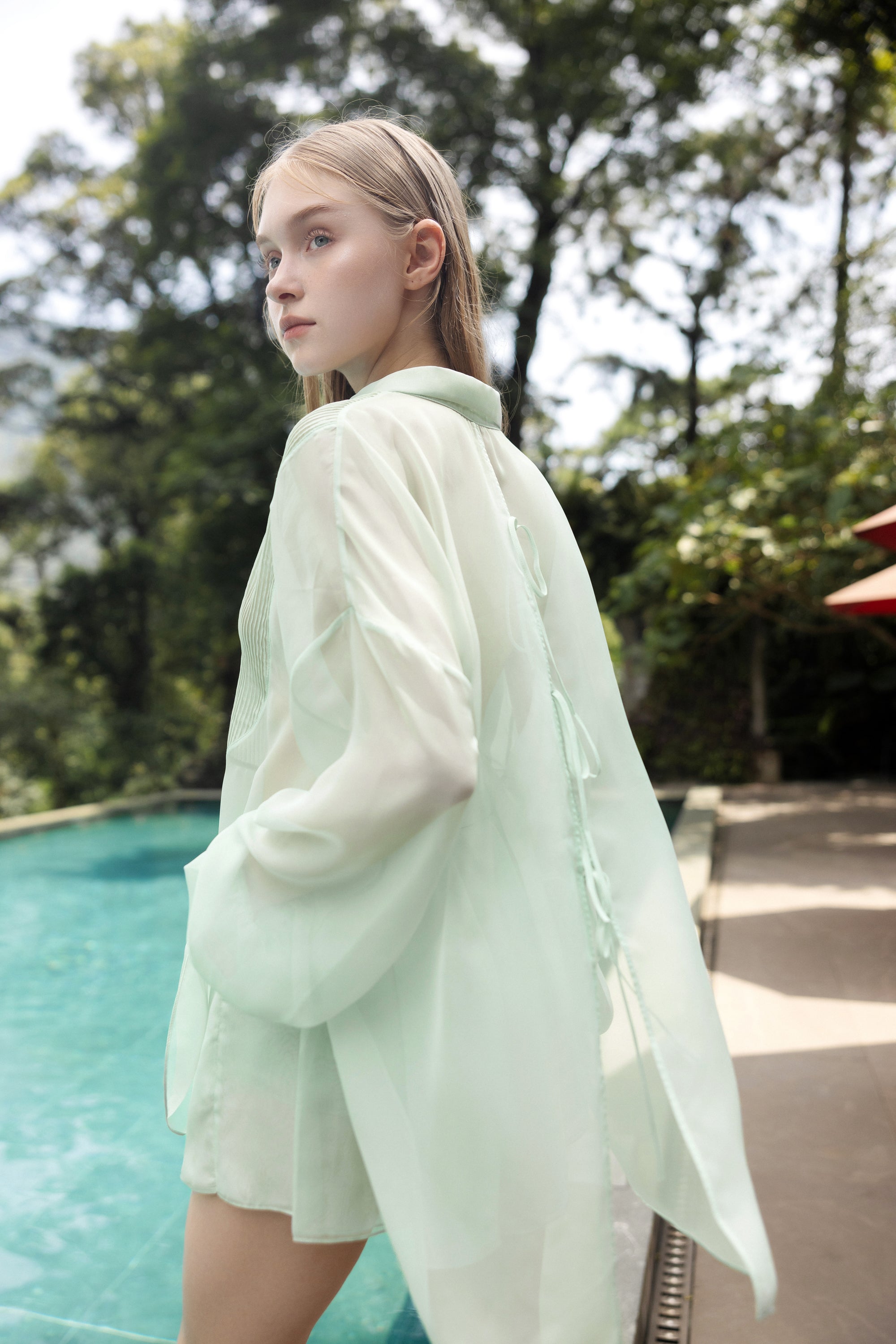 Set Melita silk pleated shirt with Silk Short