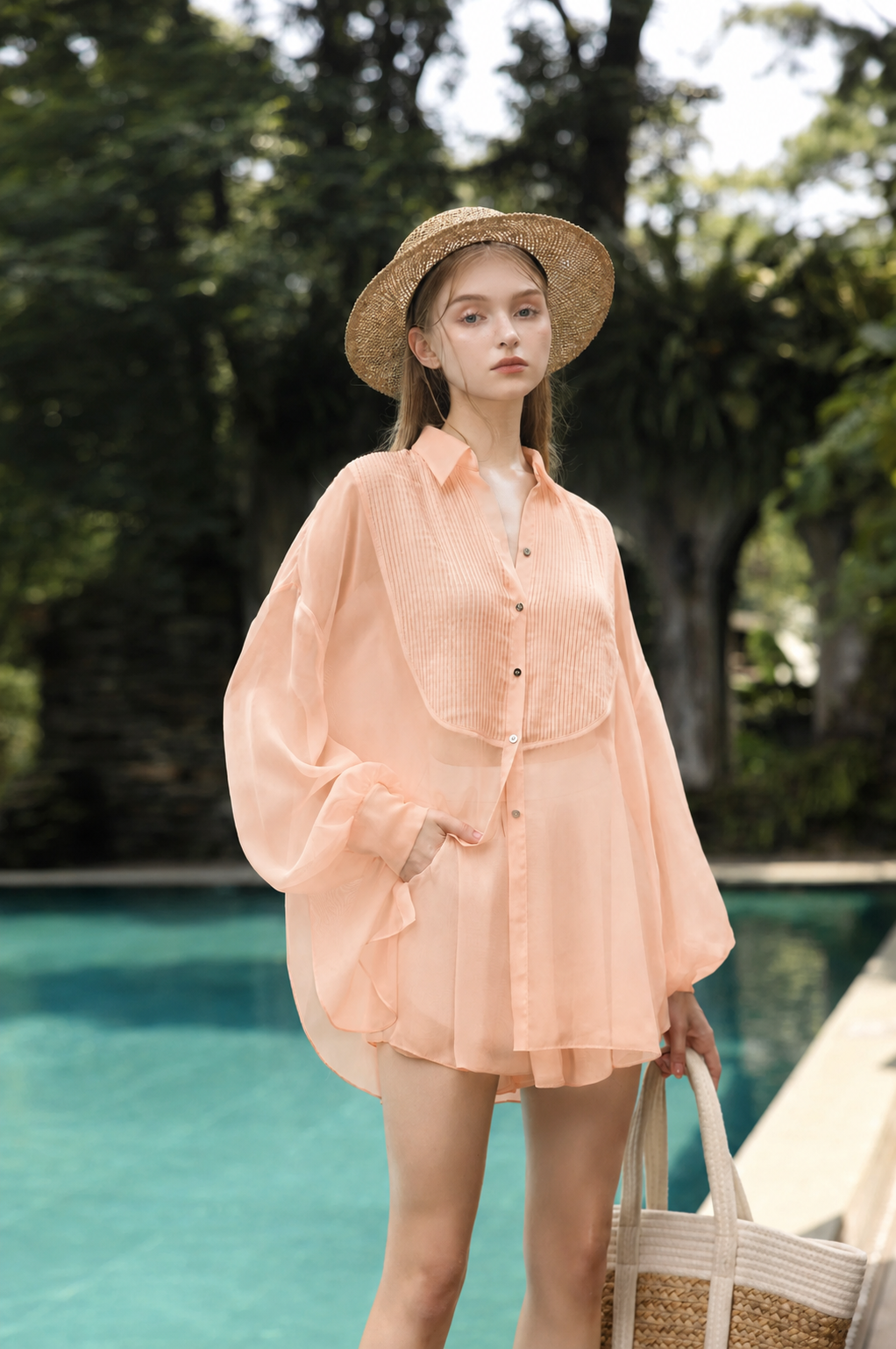 Set Melita silk pleated shirt with Silk Short