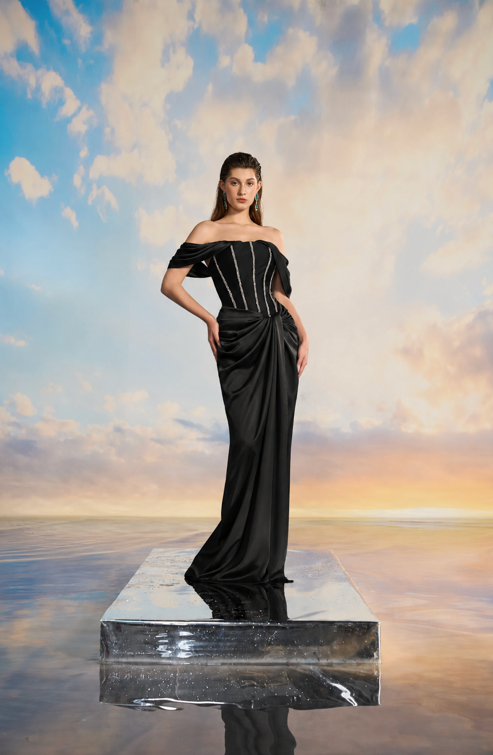 Selina Royal Taffeta off shoulder dress