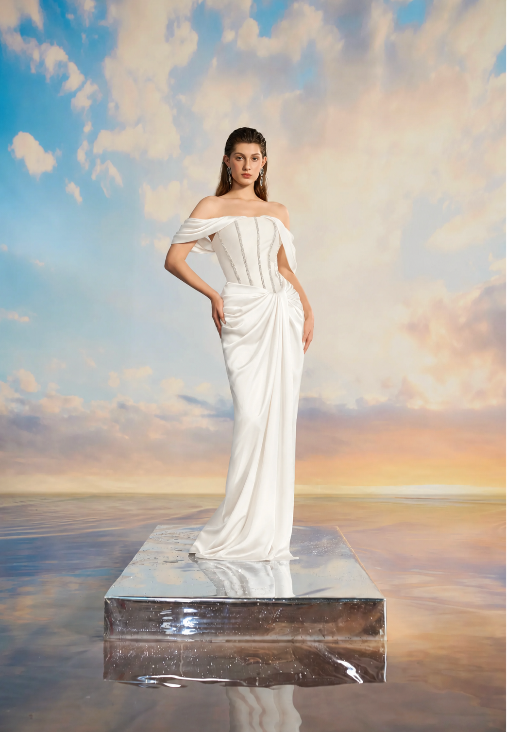 Selina Royal Taffeta off shoulder dress