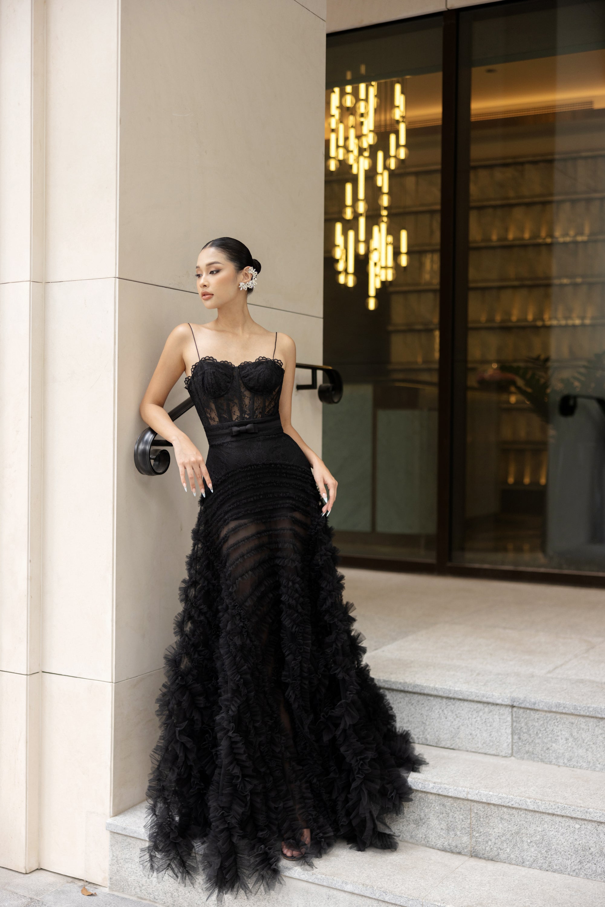 Raanana lace mixed tulle dress
