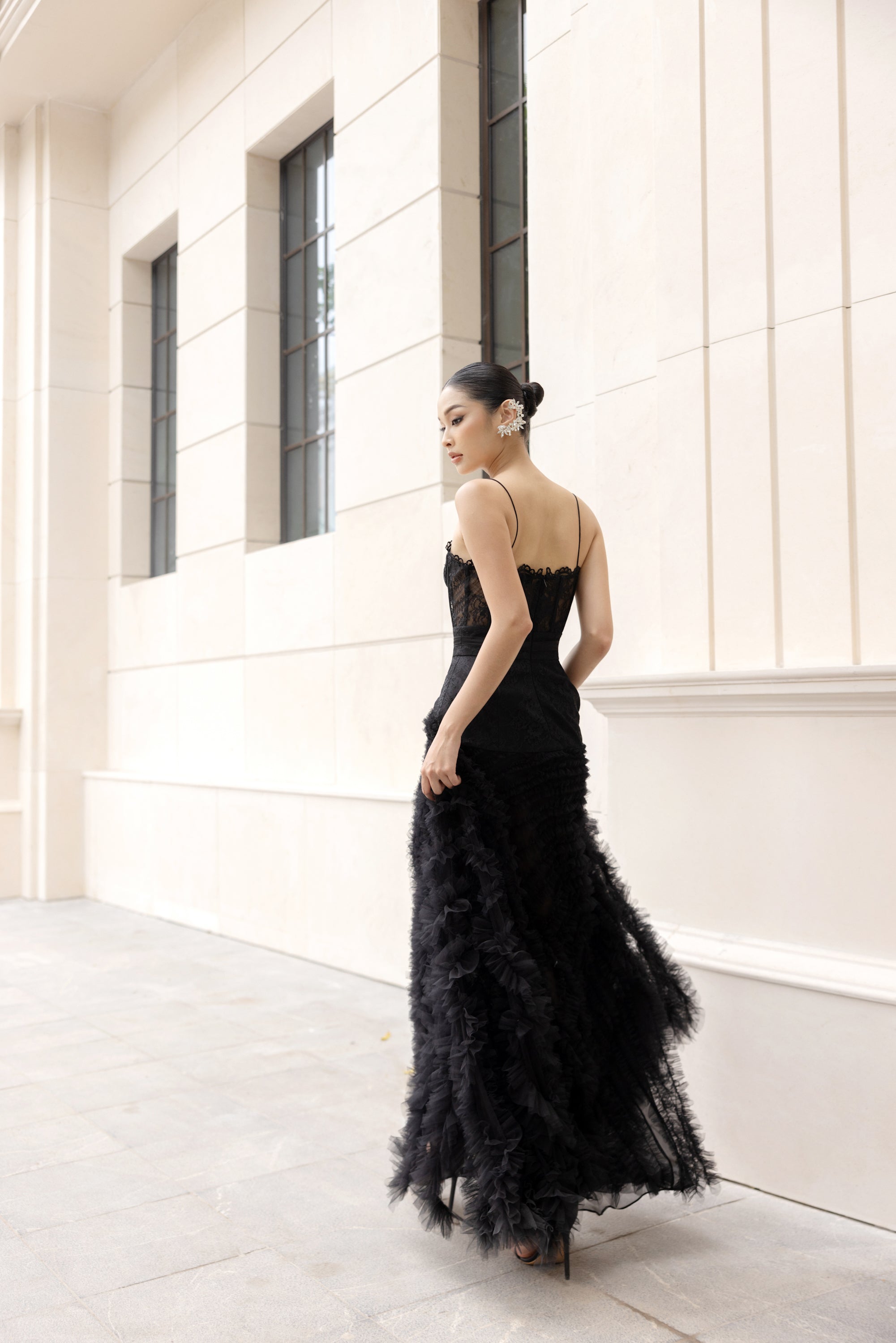 Raanana lace mixed tulle dress