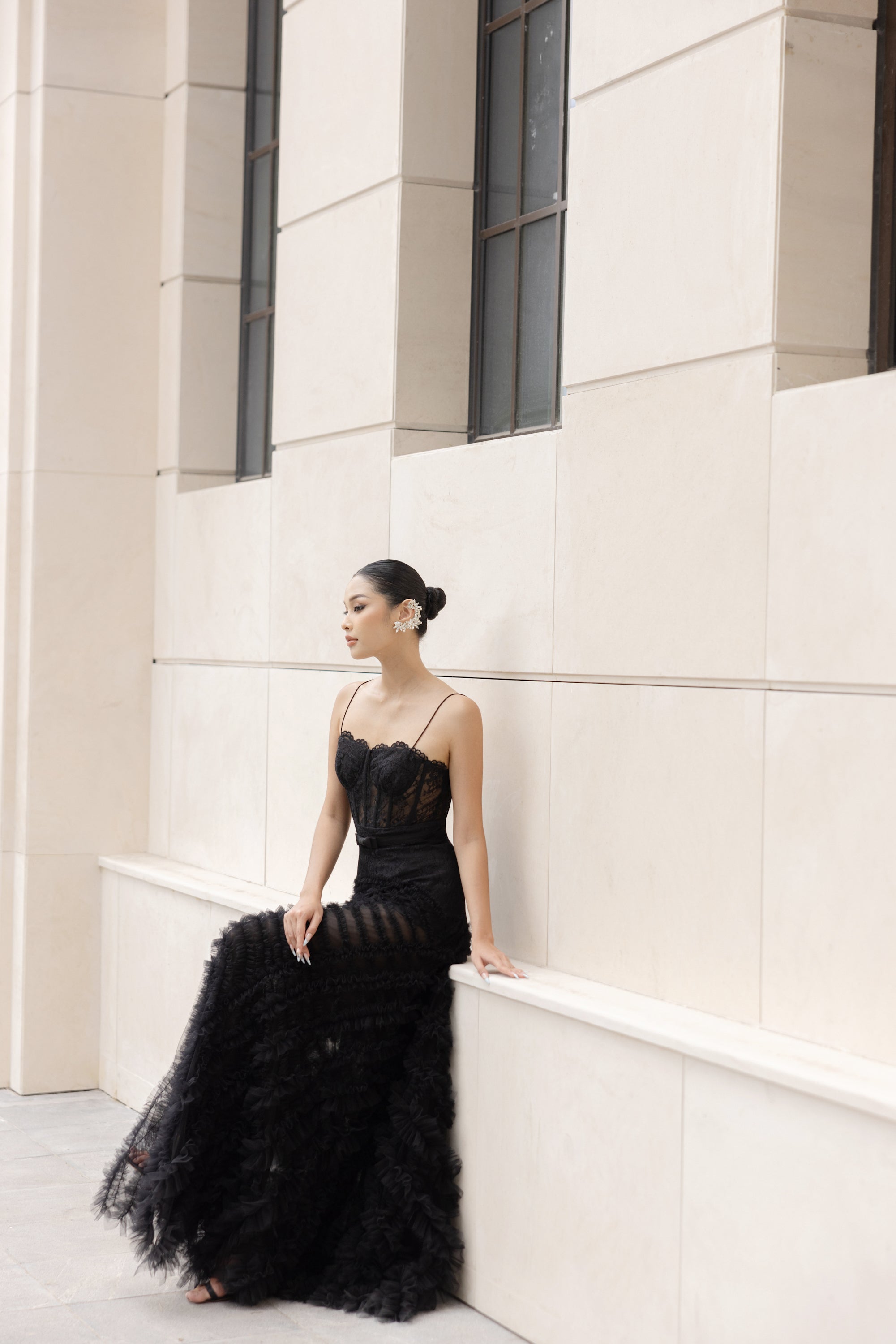Raanana lace mixed tulle dress