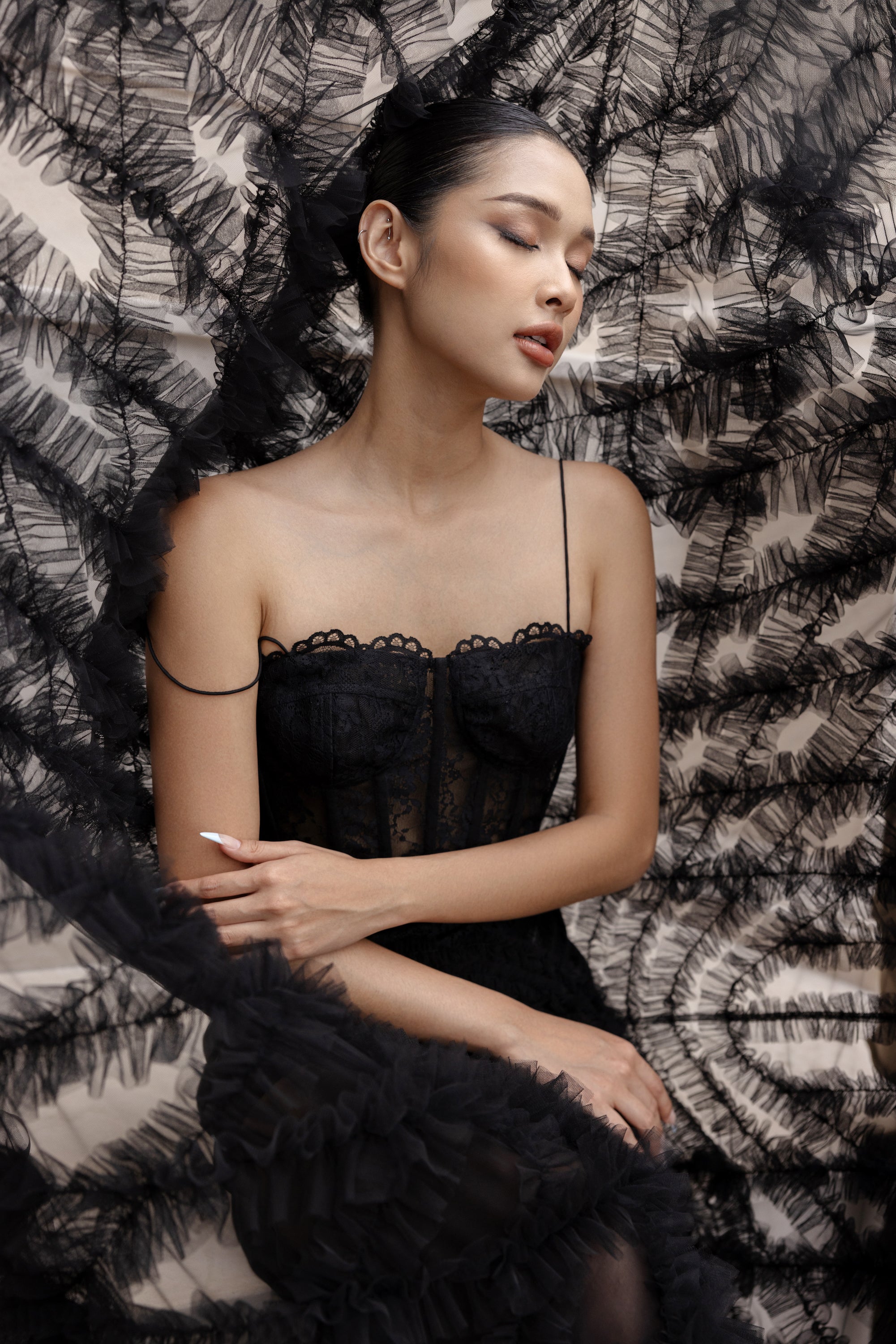 Raanana lace mixed tulle dress