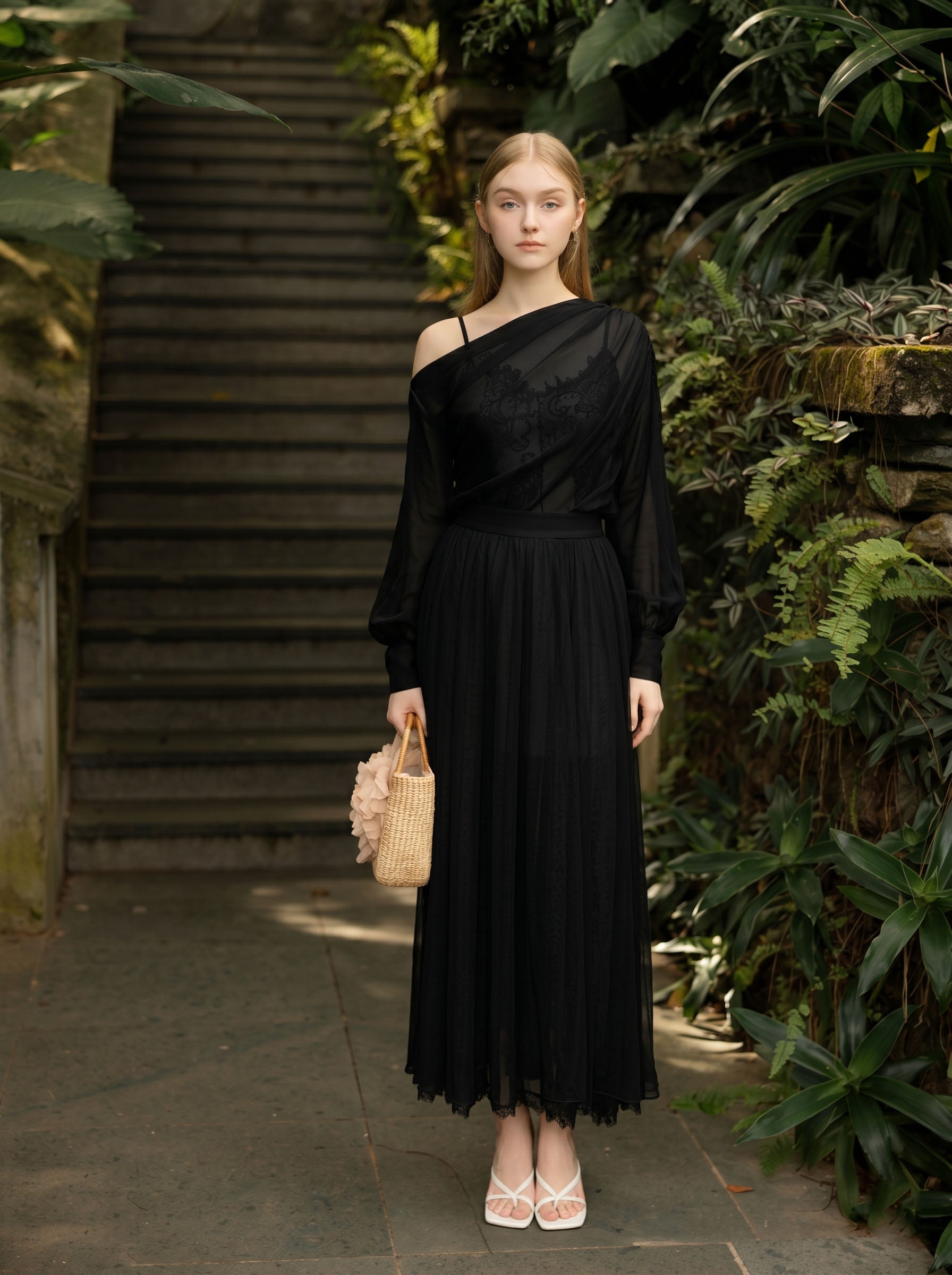 Set Eugenie silk Drop Shoulder Top with skirt