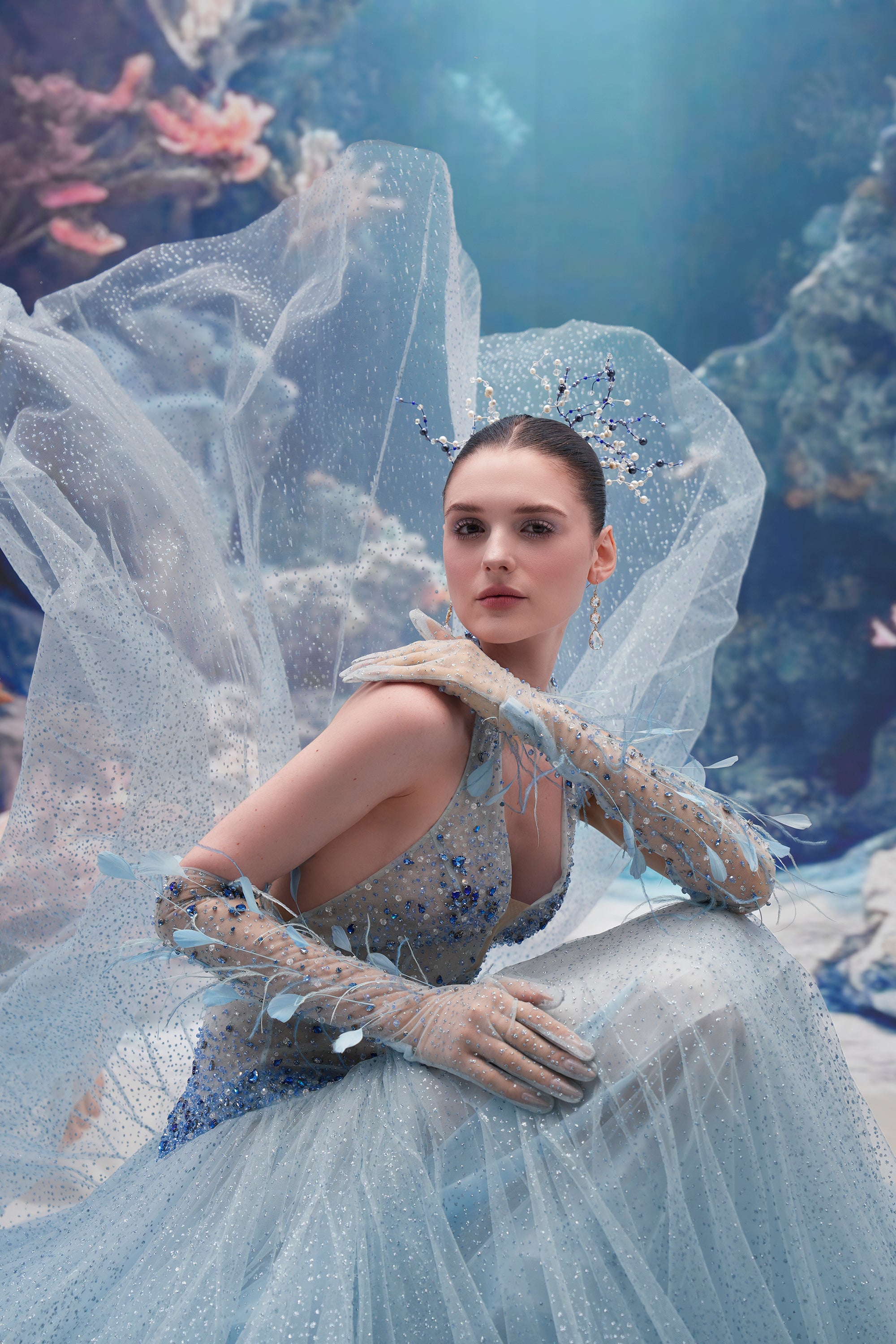 Muriel Glitter Tulle Dress & Corisande Glitter Tulle Gloves
