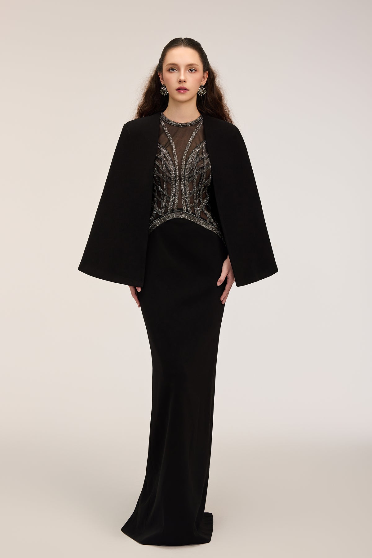 Yara Crepe & Tulle dress  and Anaya Crepe Cape