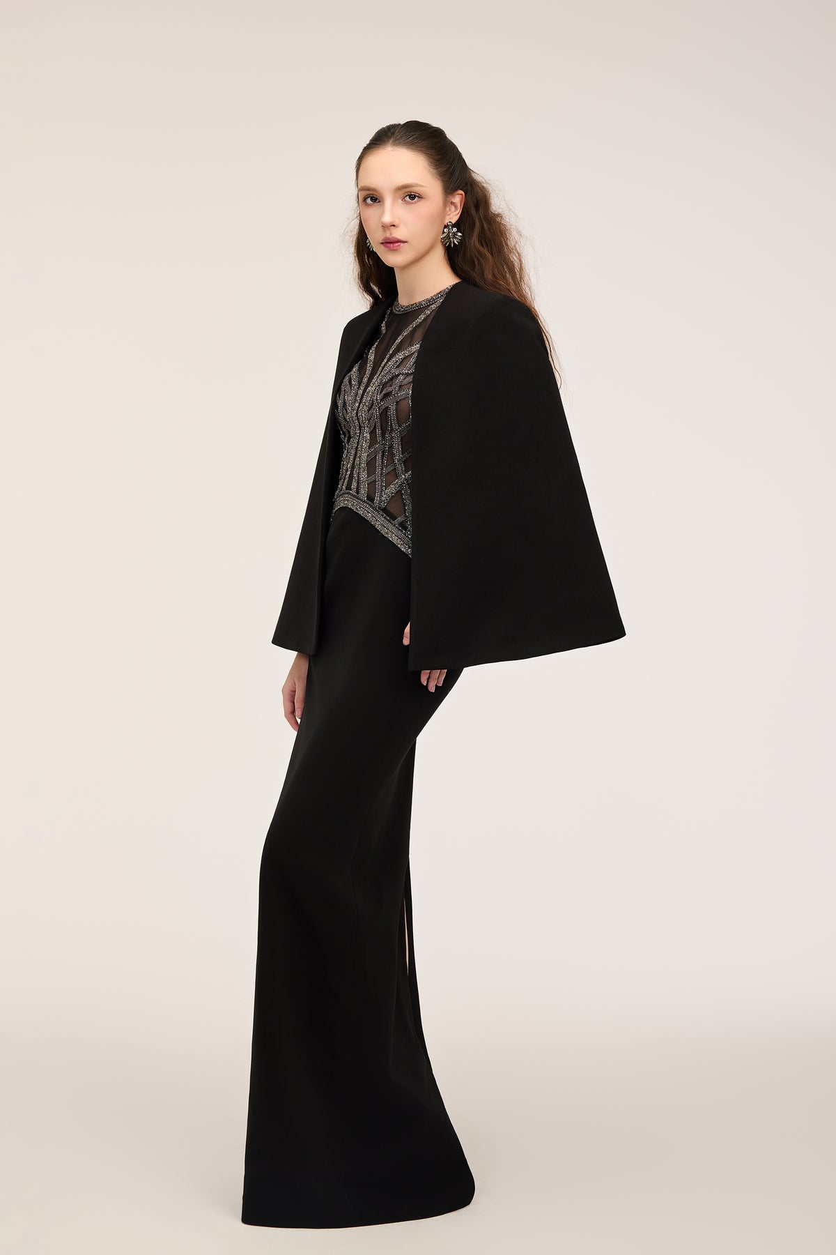 Yara Crepe & Tulle dress  and Anaya Crepe Cape
