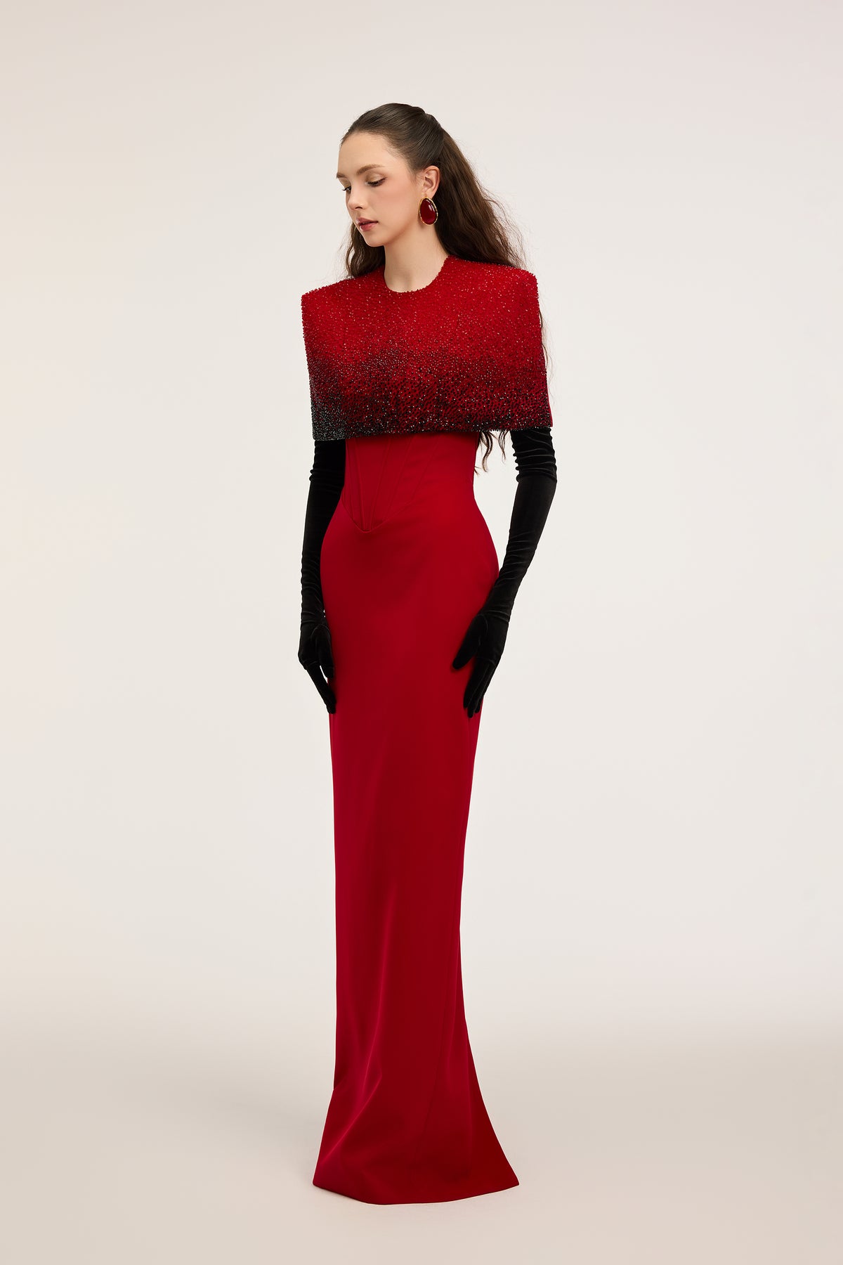Elira Crepe dress and Velvet Gloves
