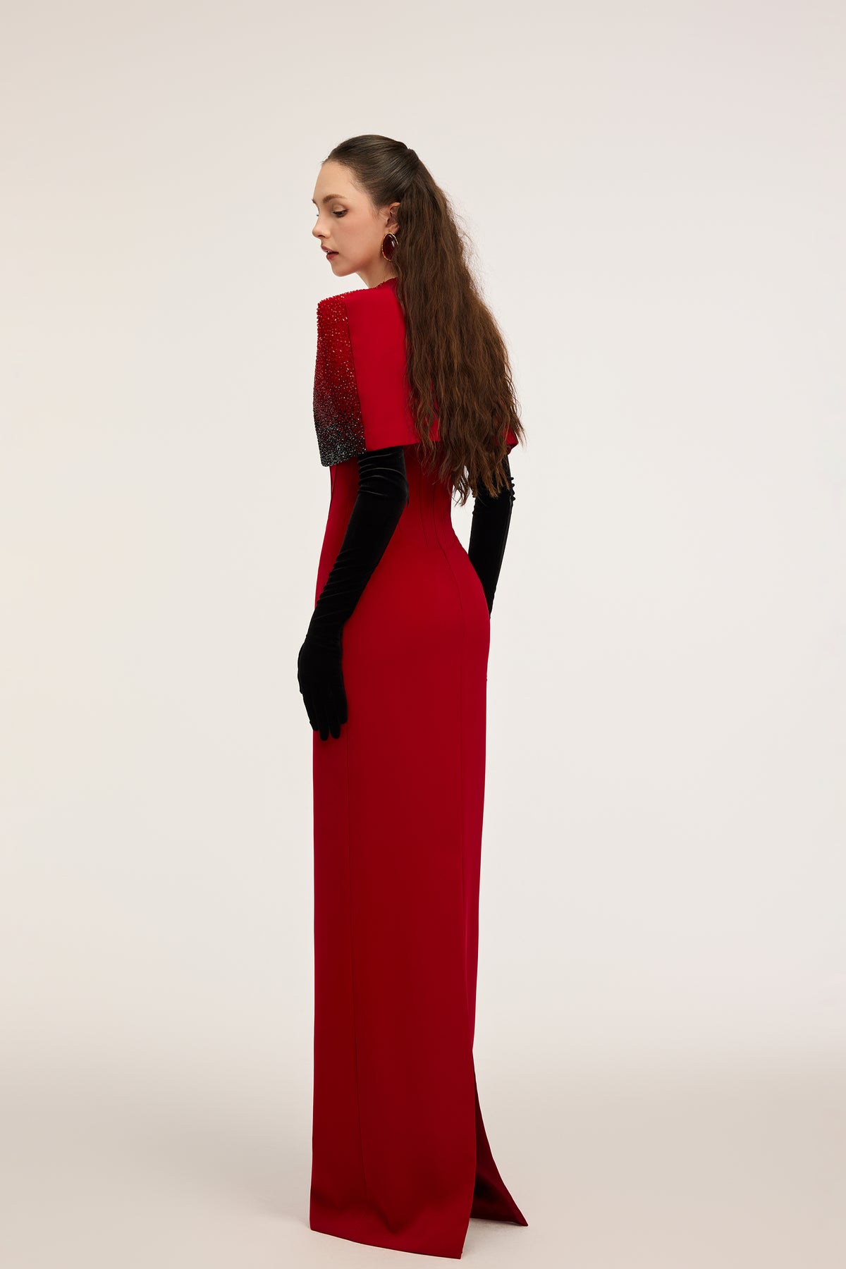 Elira Crepe dress and Velvet Gloves