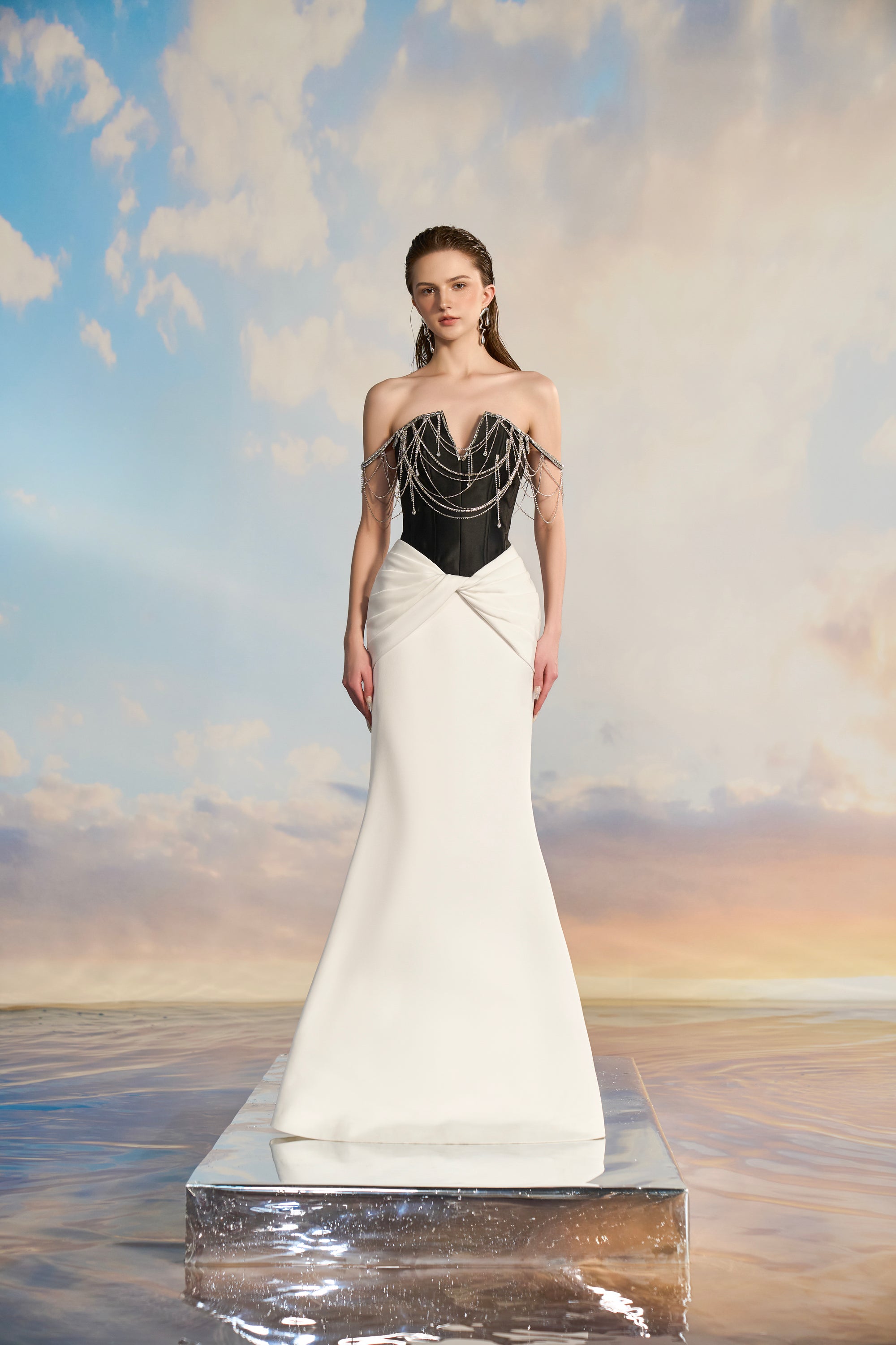 Oriana Royal Taffeta fishtail dress