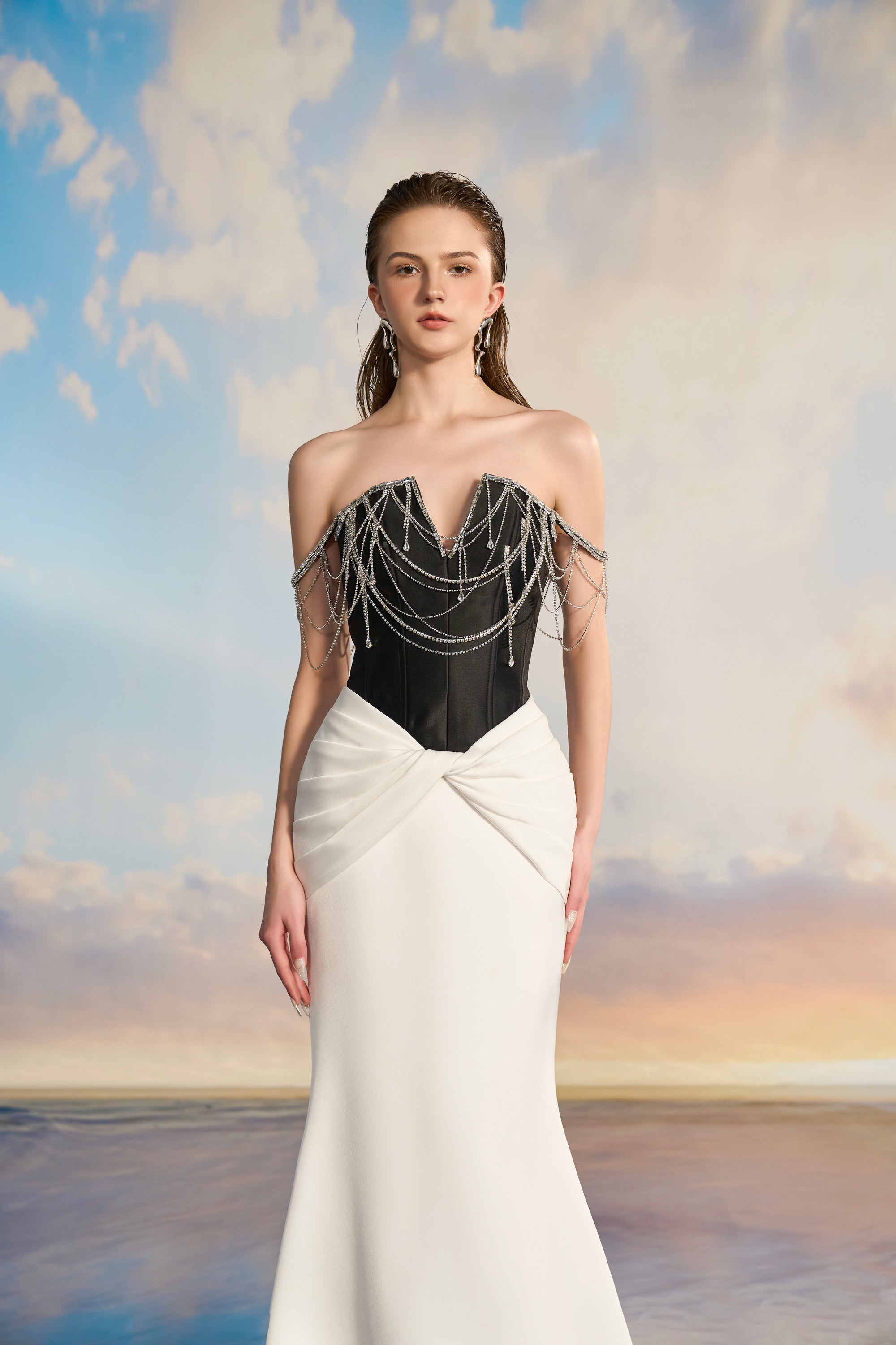 Oriana Royal Taffeta fishtail dress