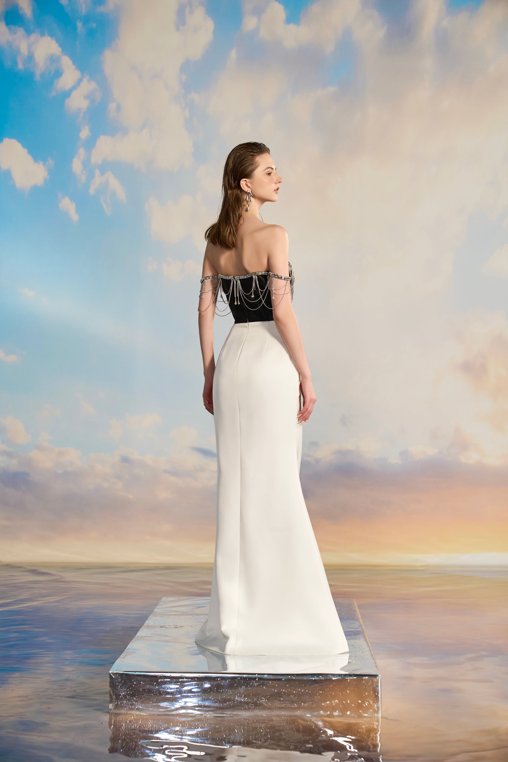 Oriana Royal Taffeta fishtail dress