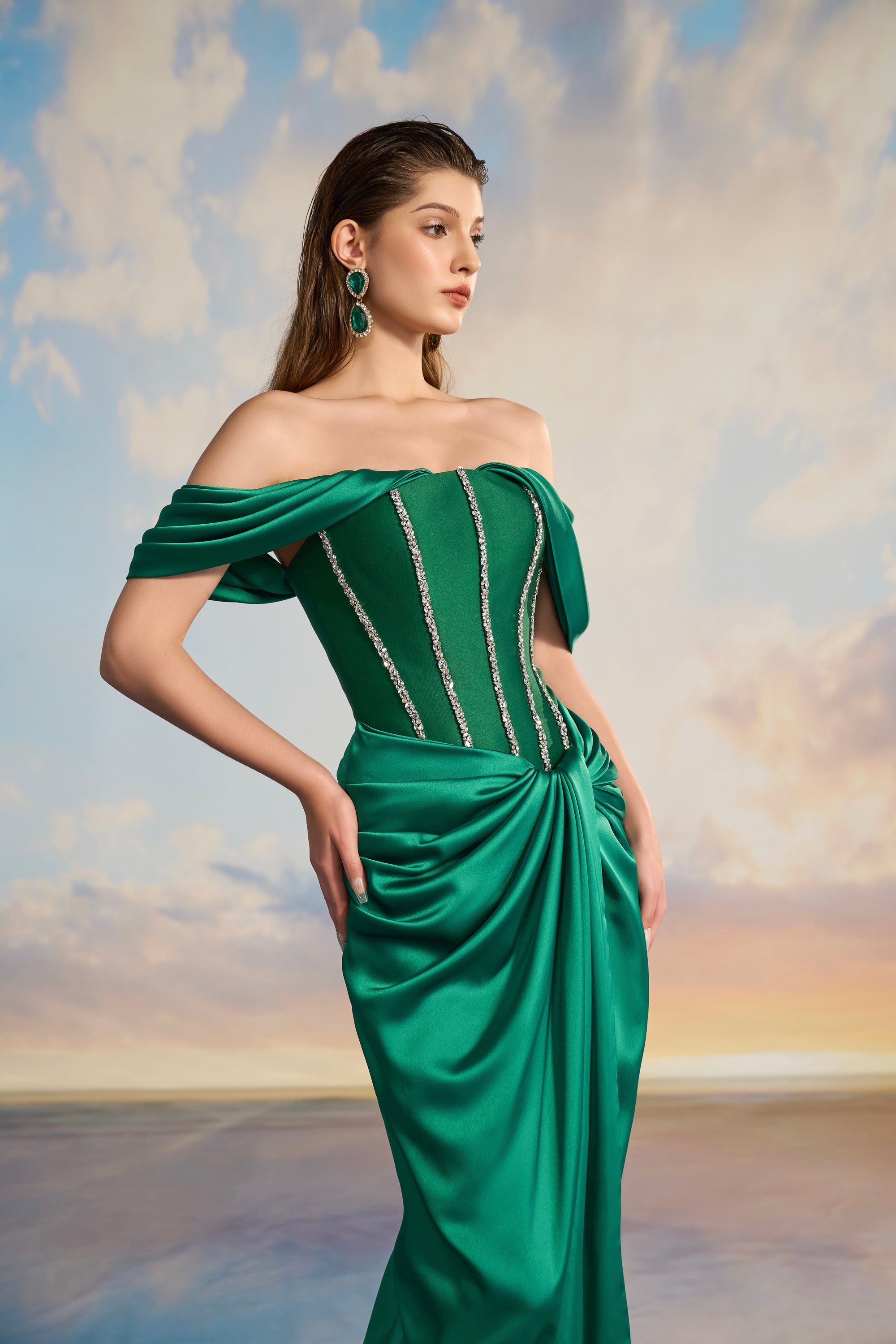 Selina Royal Taffeta off shoulder dress