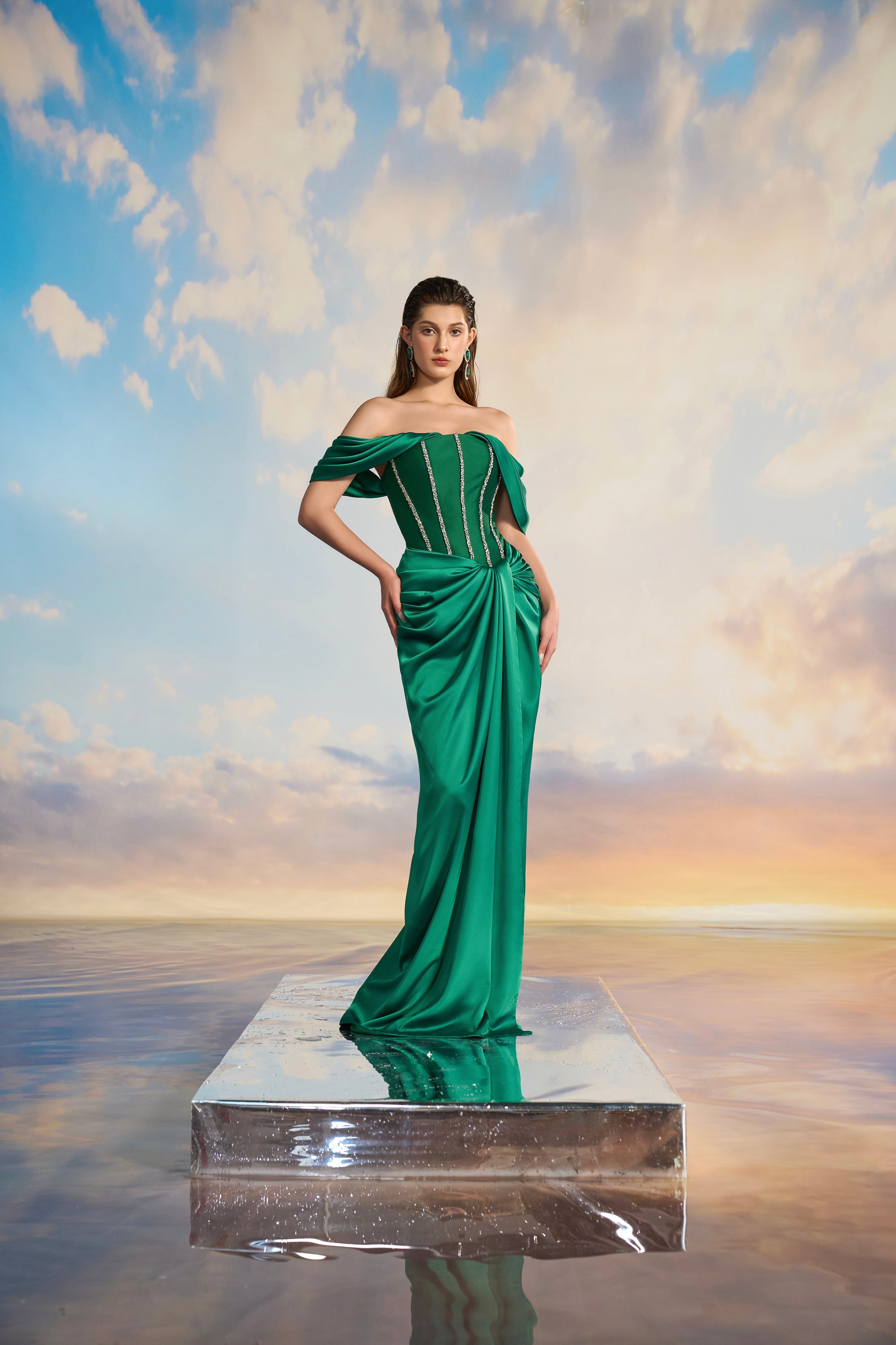 Selina Royal Taffeta off shoulder dress