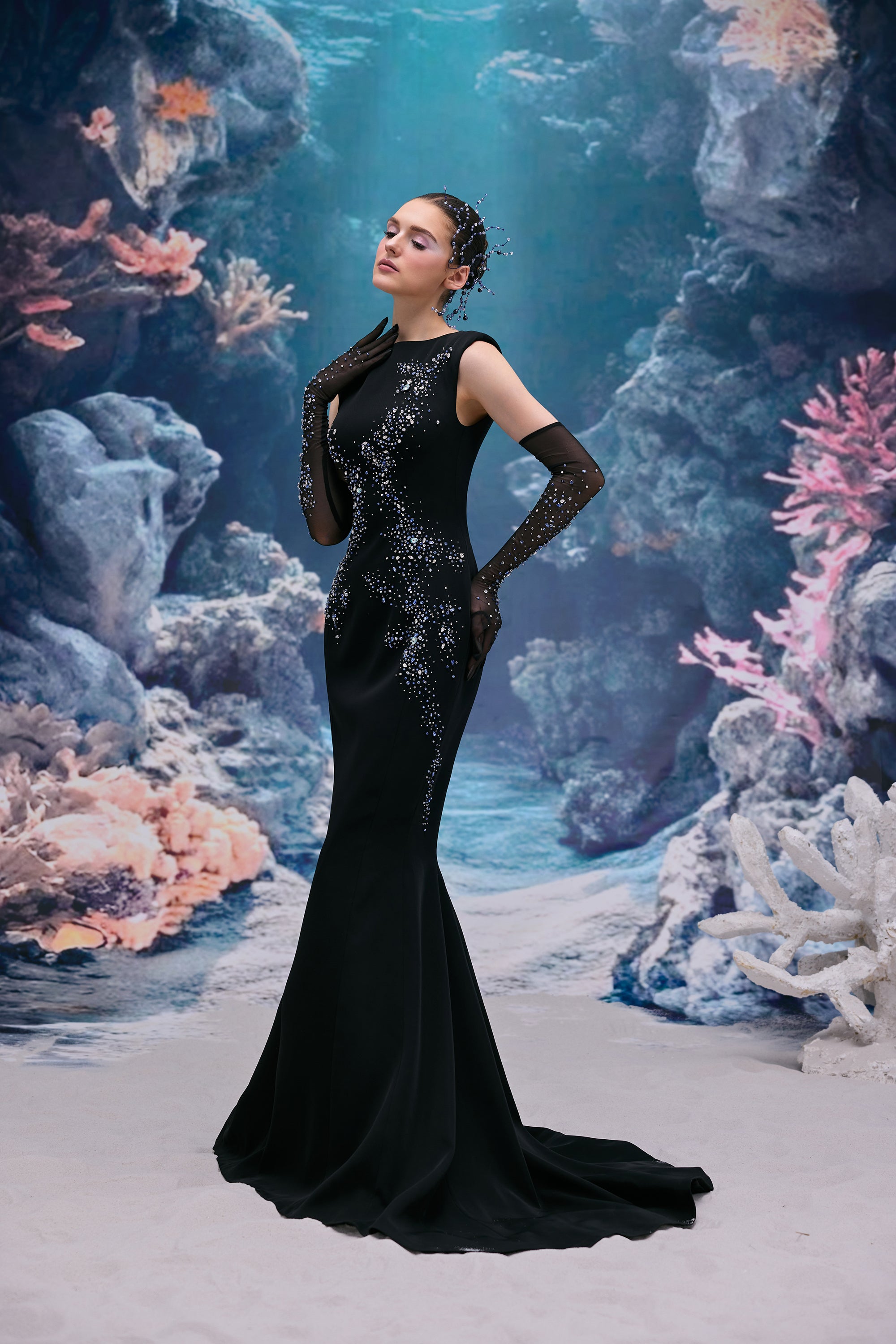 Leona Crepe Dress & Vellana Tulle Gloves