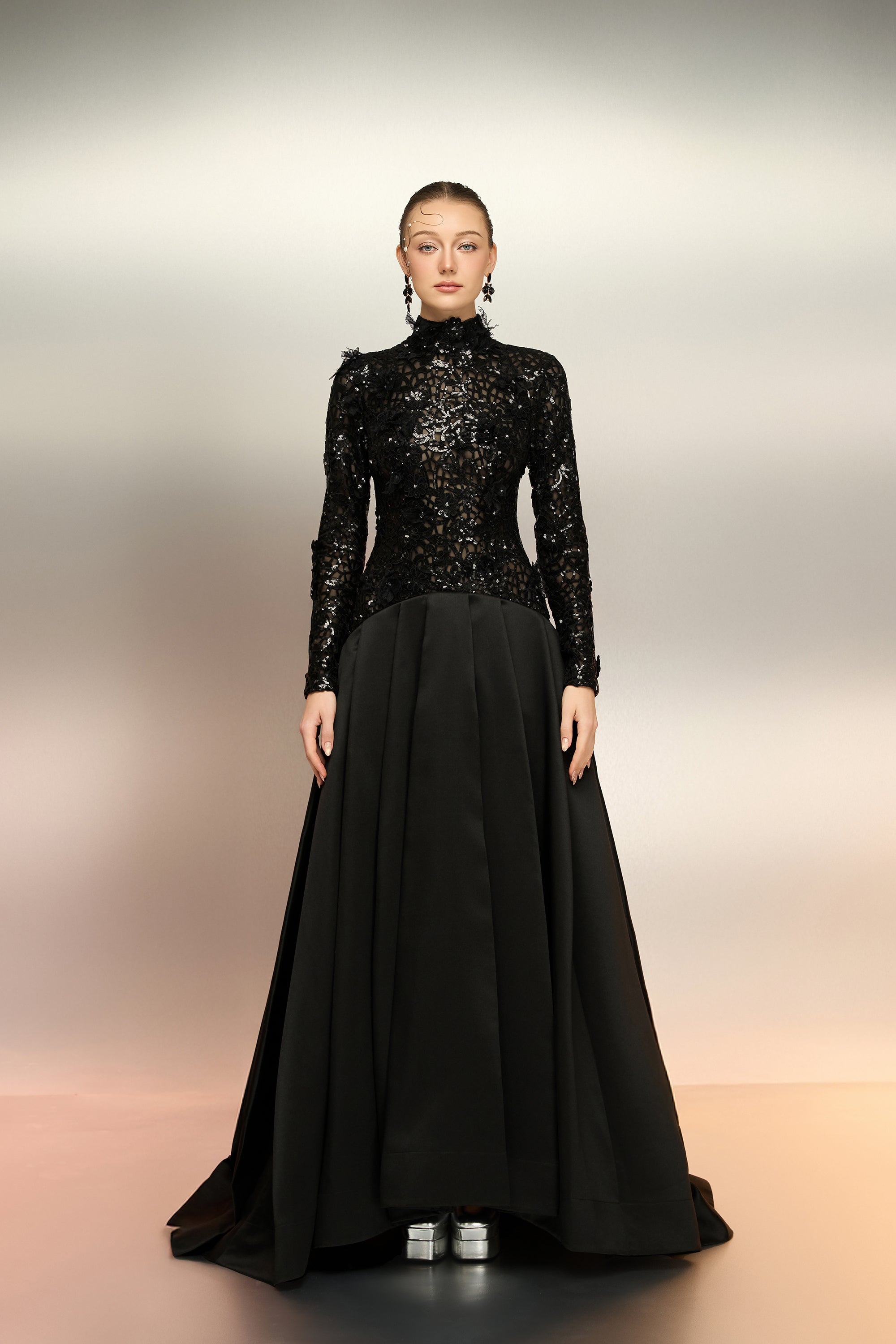 Khubayza sequin lace and taffeta dress