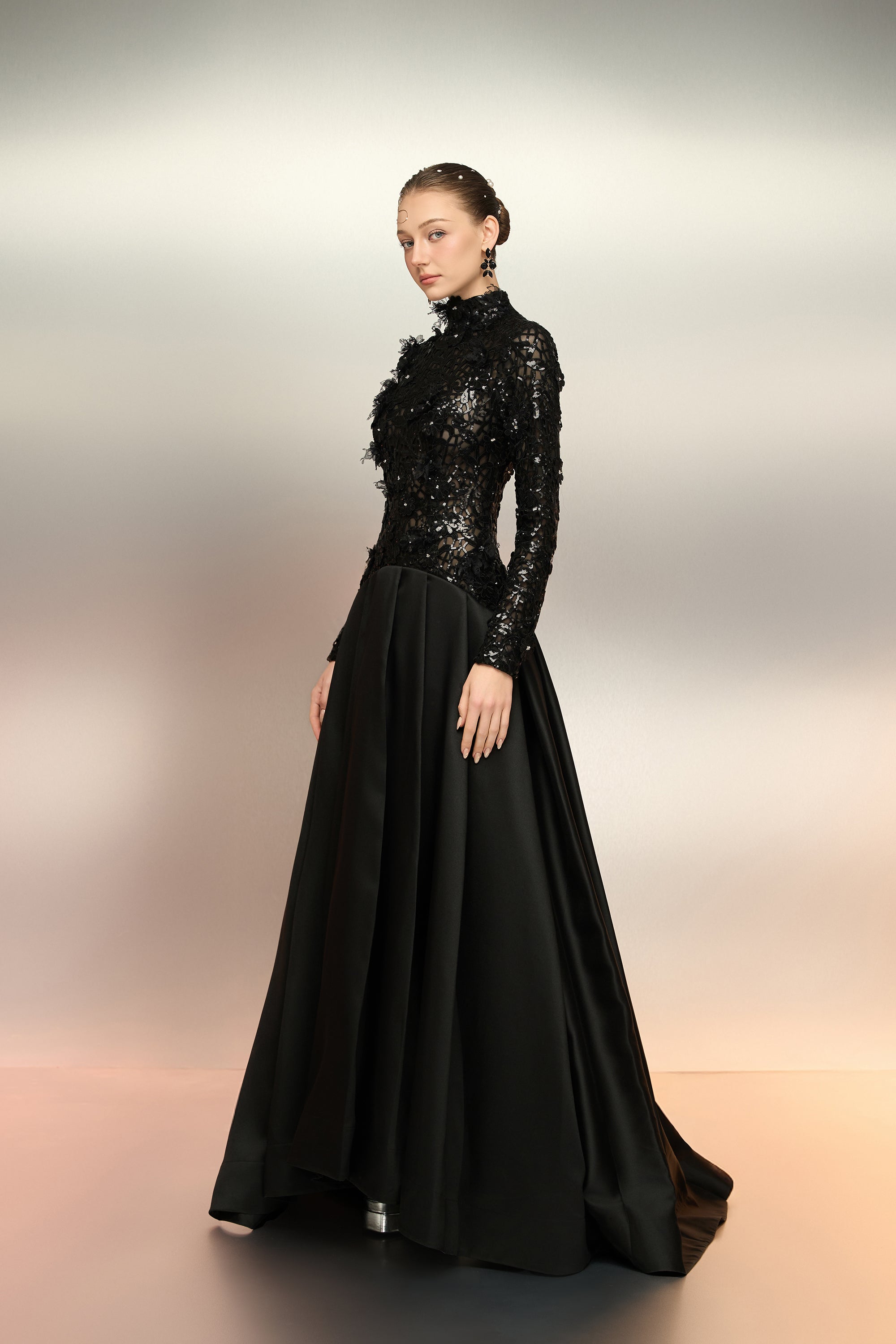 Khubayza sequin lace and taffeta dress