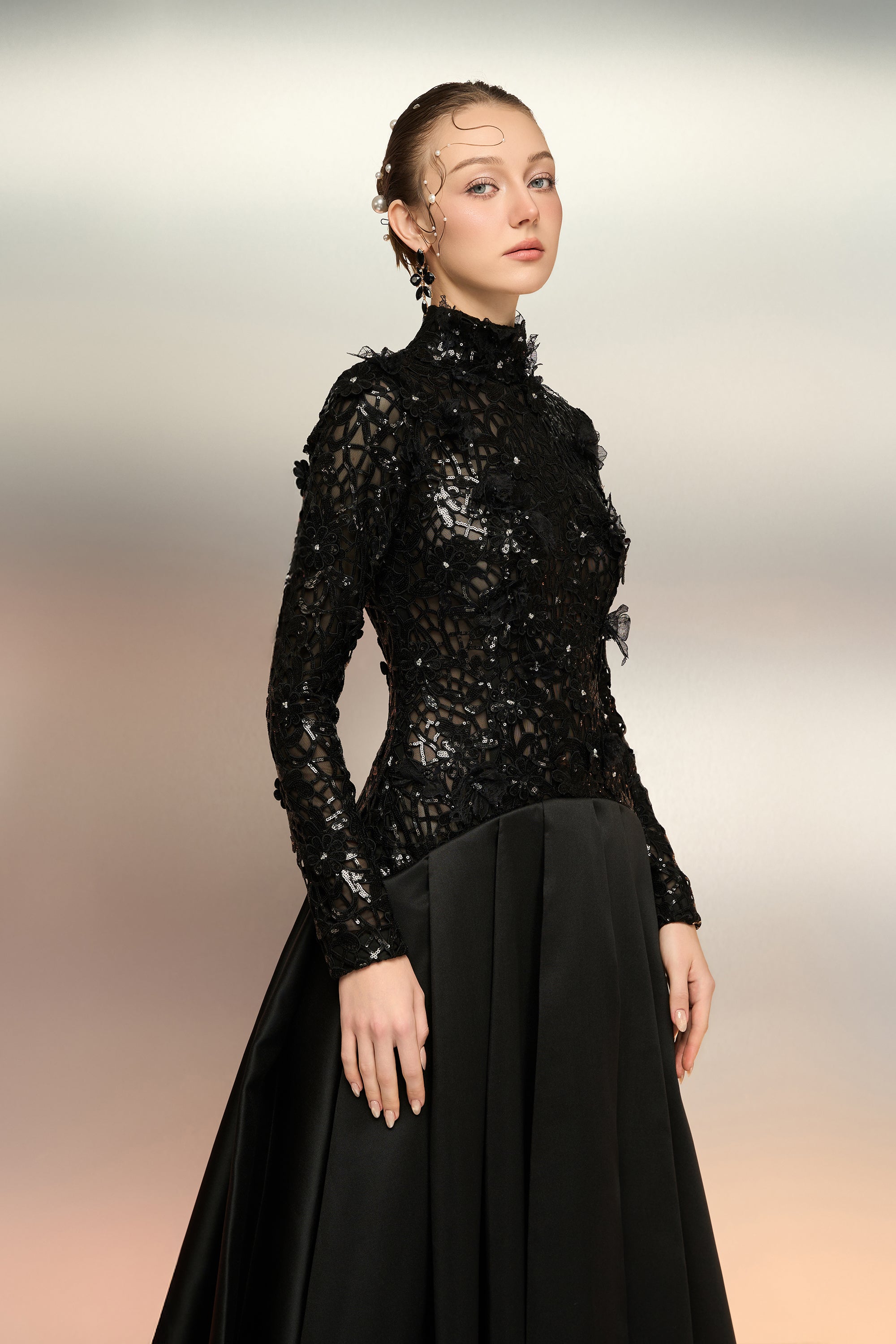Khubayza sequin lace and taffeta dress