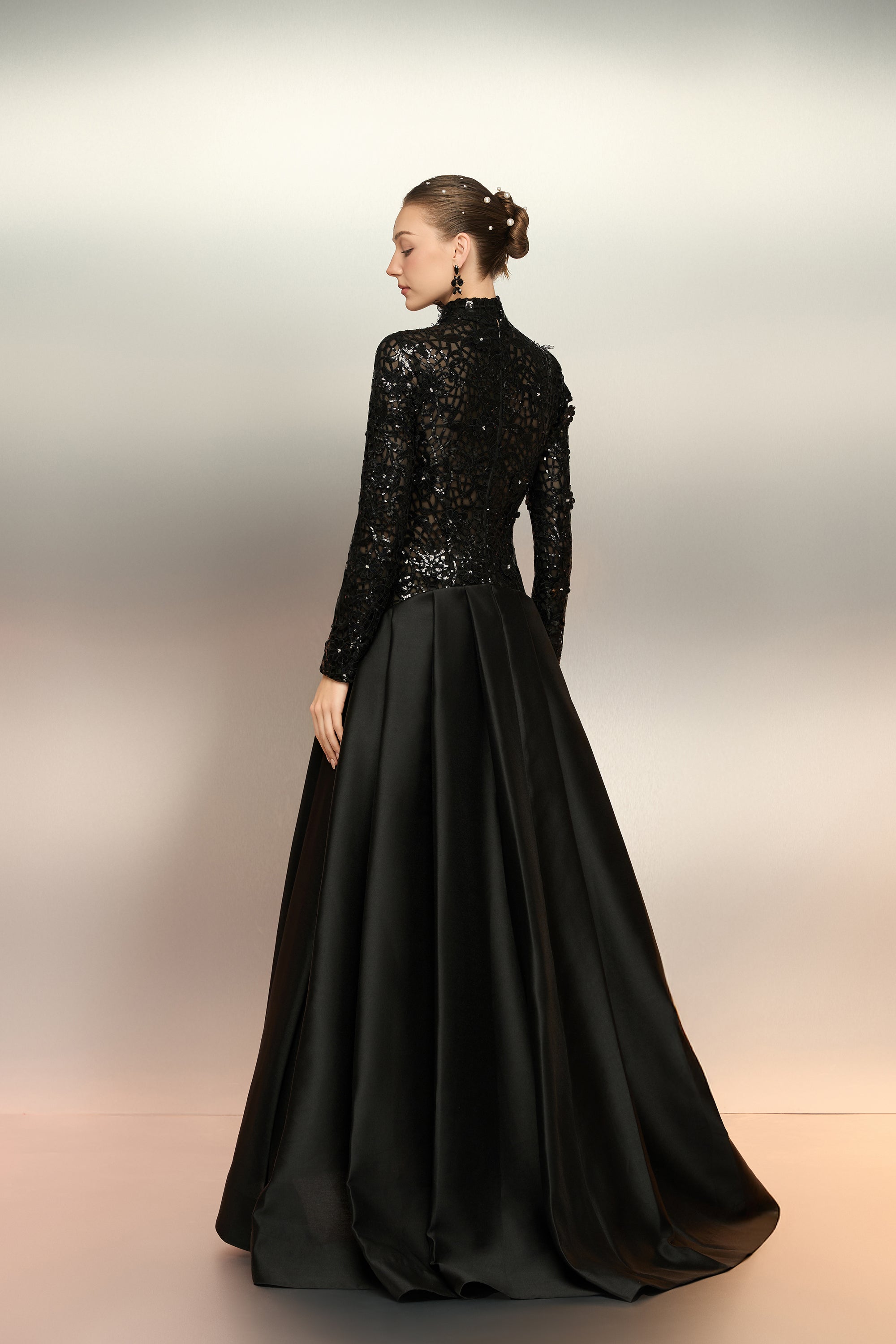 Khubayza sequin lace and taffeta dress