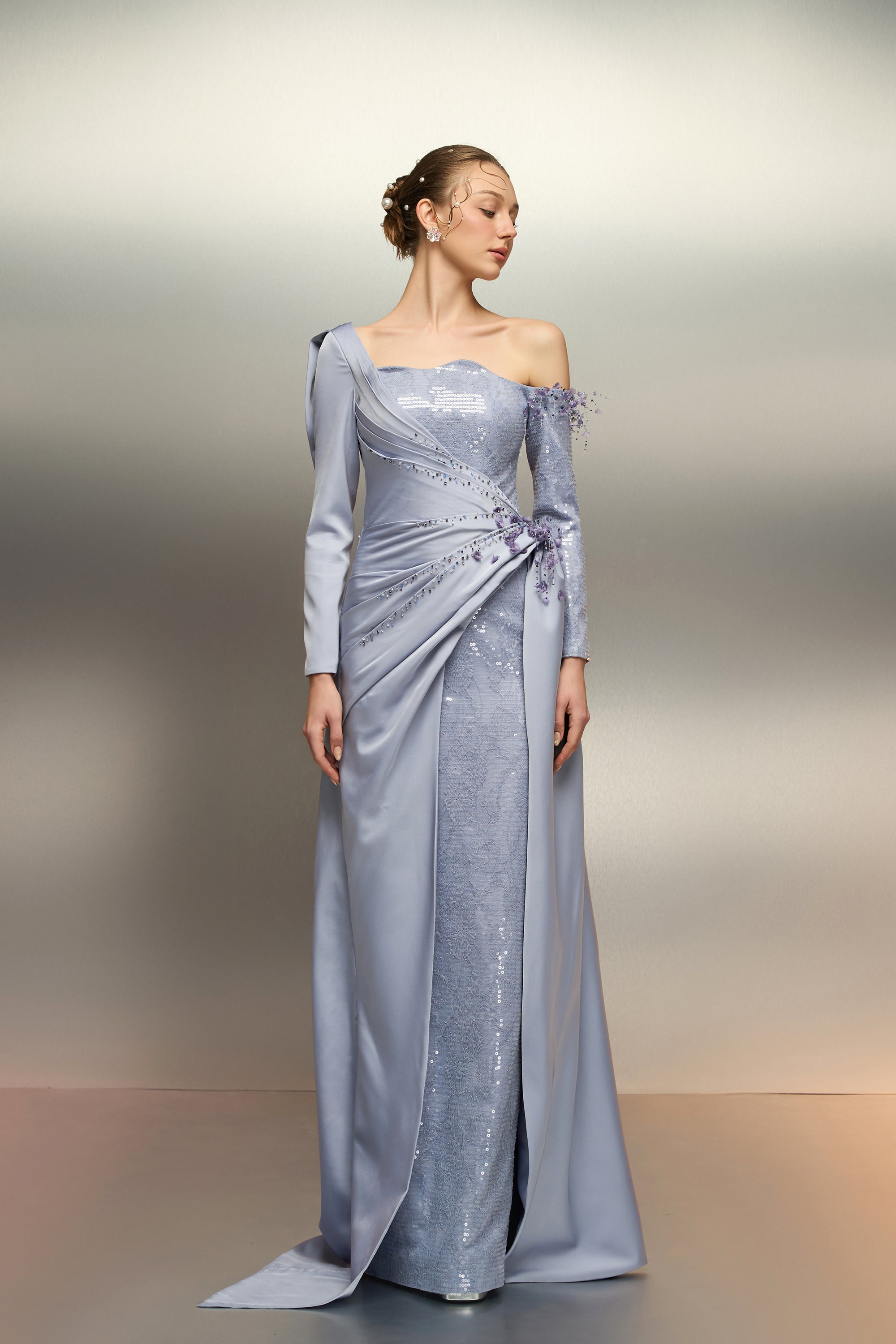 Khuzama sequin & silk satin dress