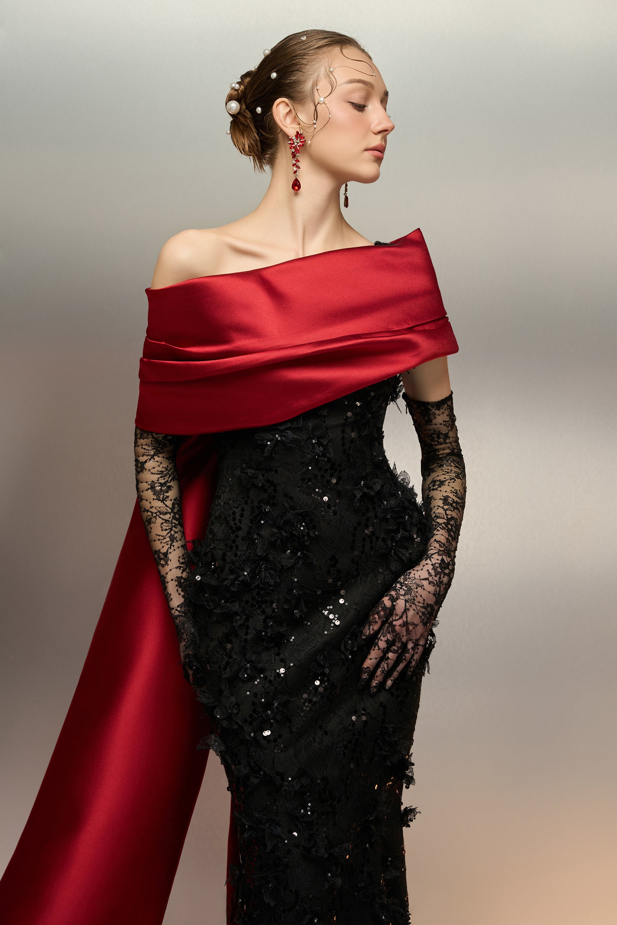 Narges sequin lace and silk taffeta dress