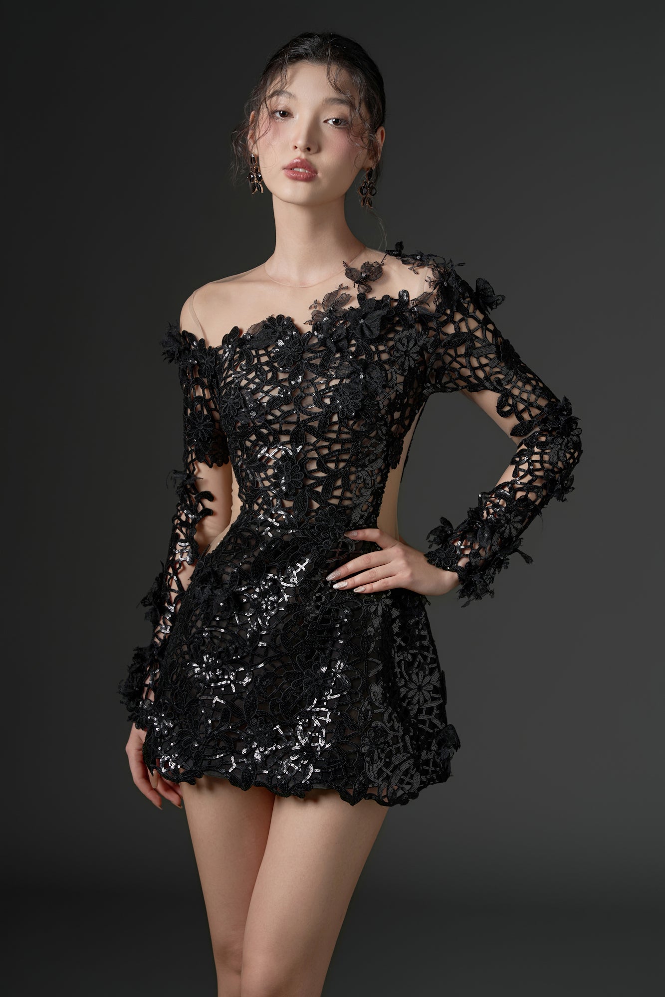 Pion floral sequin lace dress