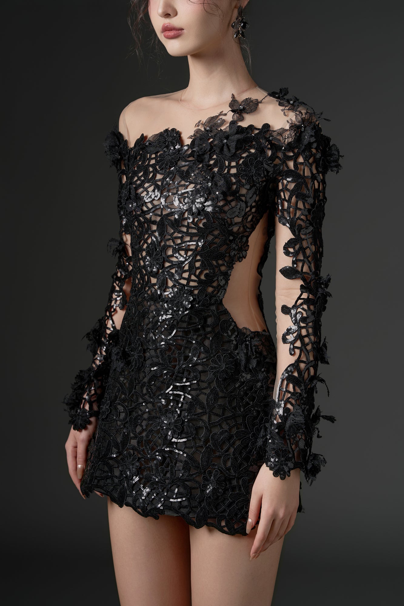 Pion floral sequin lace dress