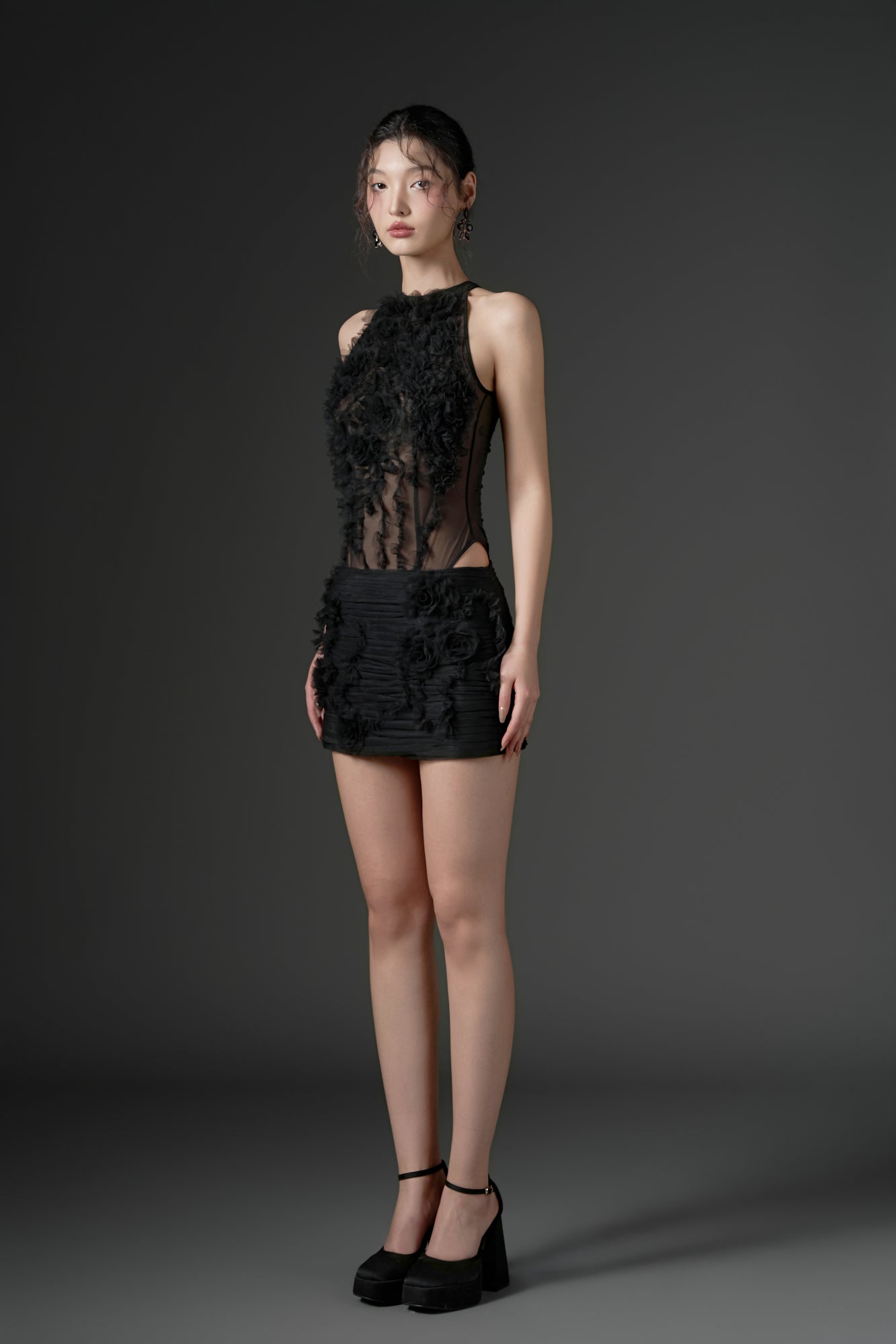 Jambari tulle ruffles top with Raushan tulle flower skirts