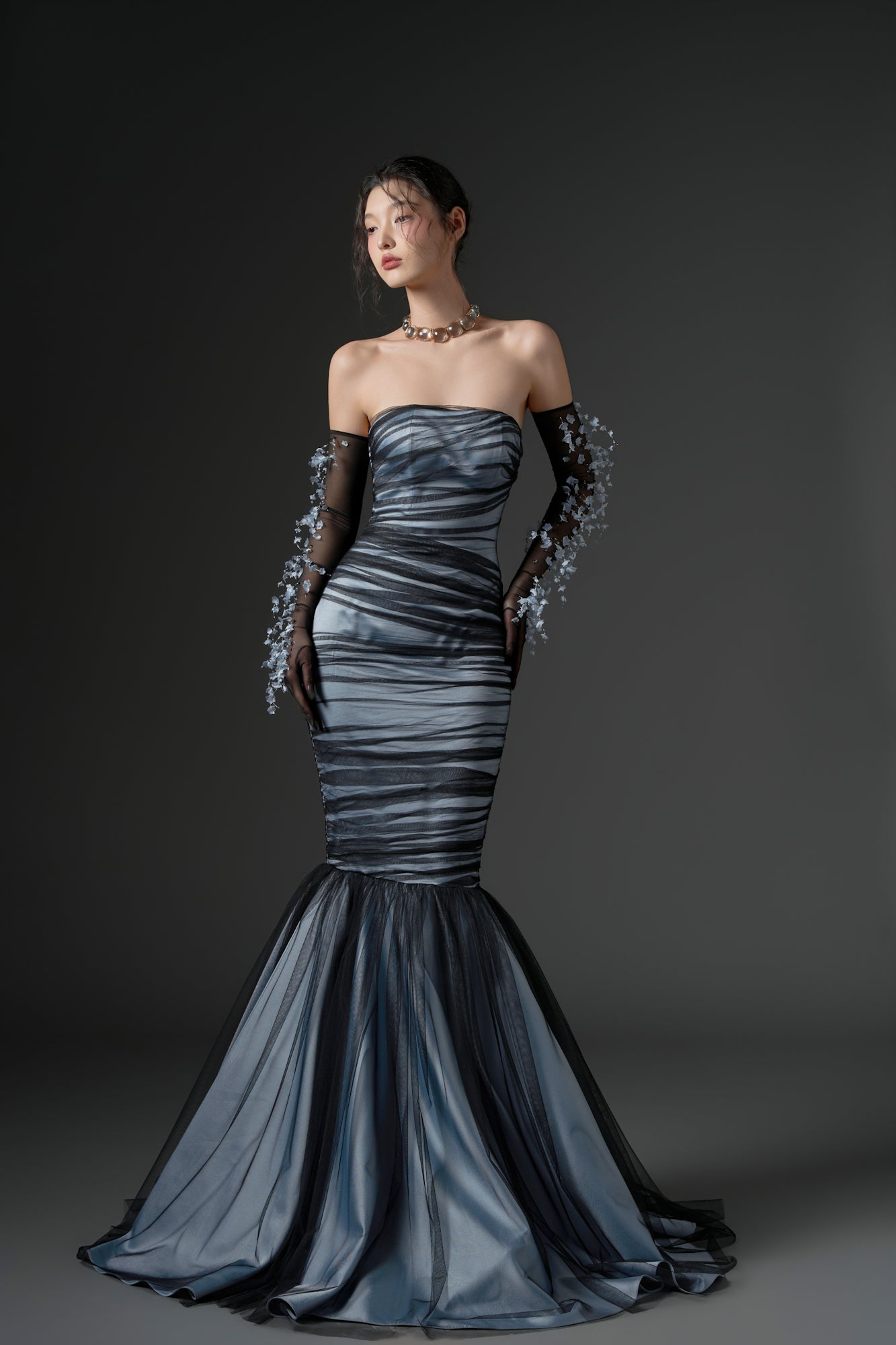 Hisan tulle and silk dress & Namir flower gloves