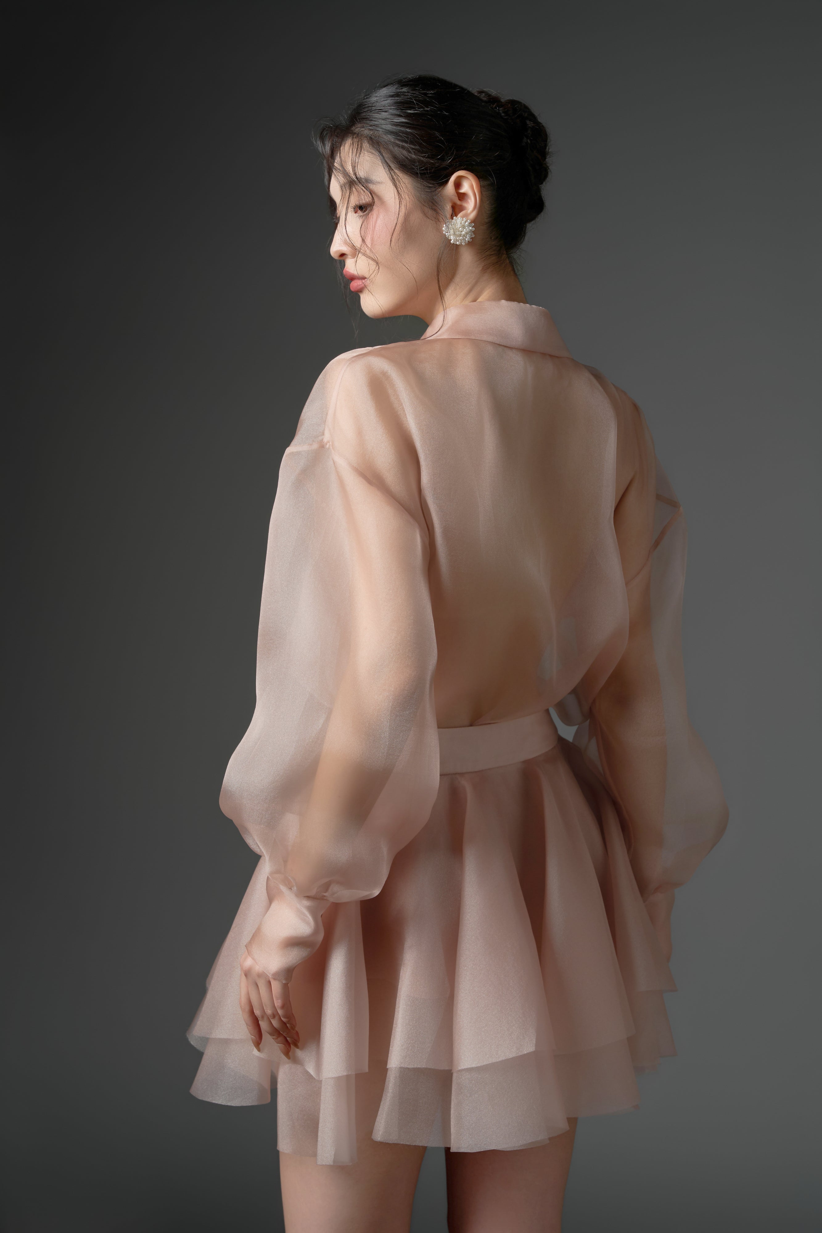 Timsah organza flower shirt with Zarafa organza pleated skirt