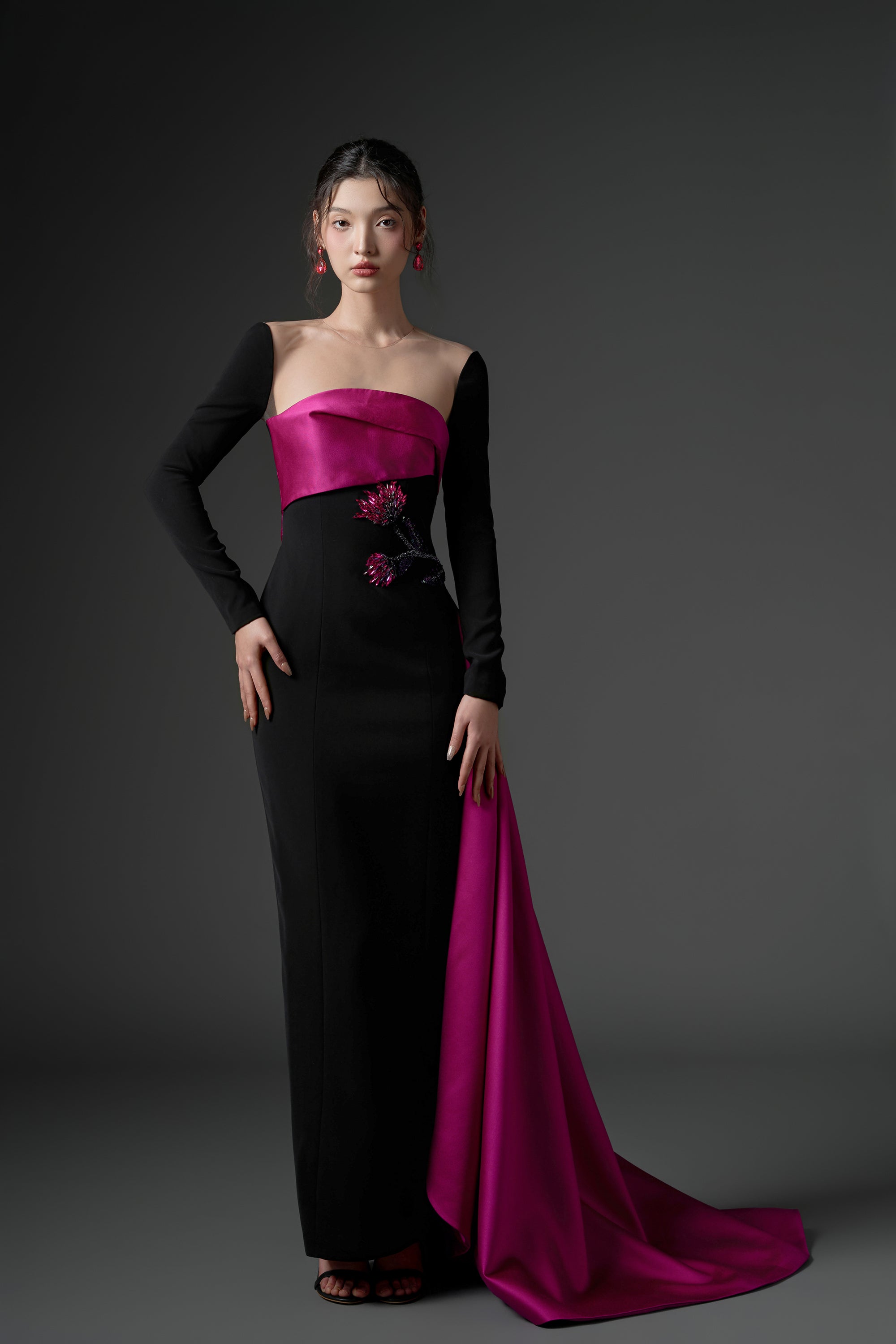 Farbiyoun crepe and royal taffeta dress