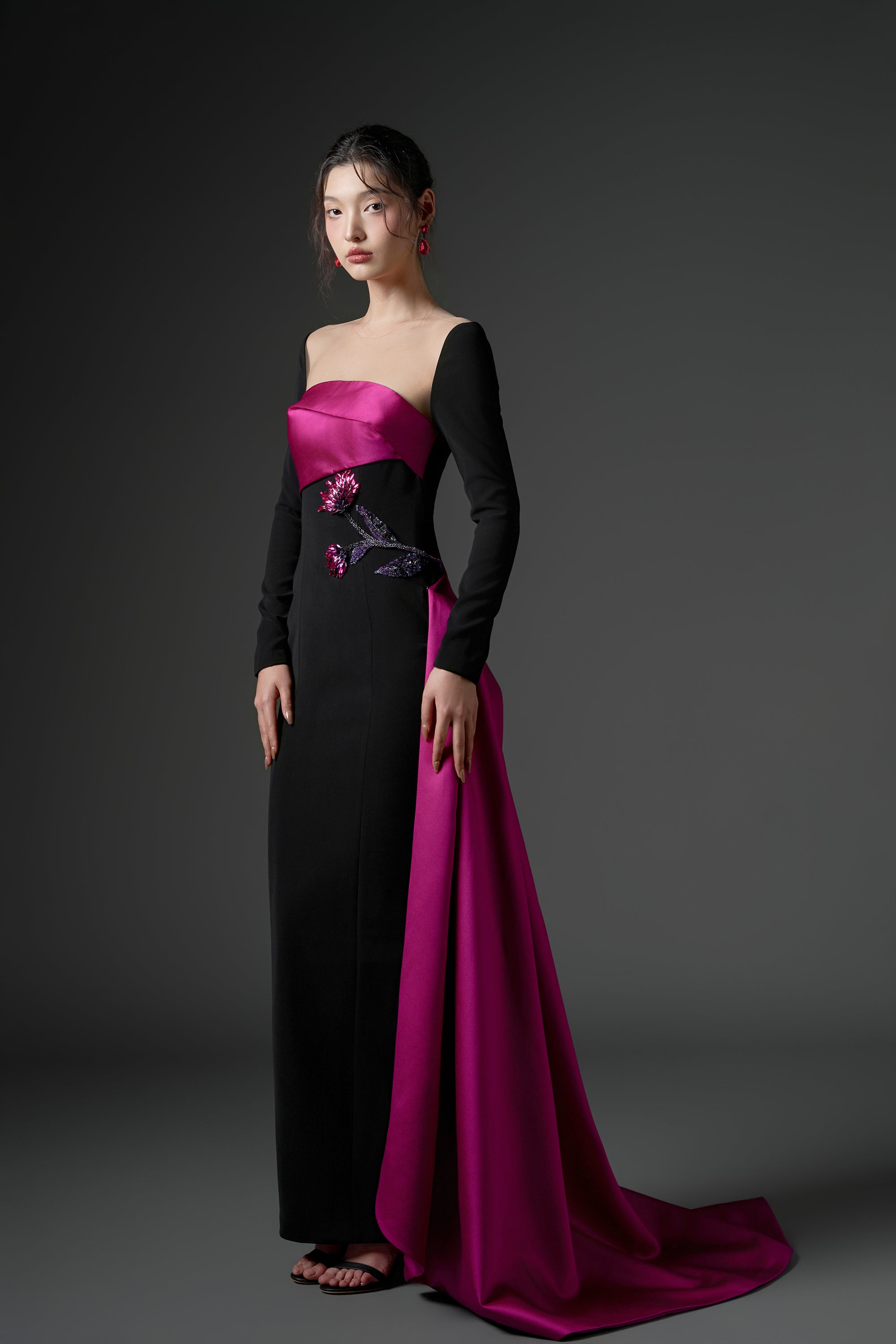 Farbiyoun crepe and royal taffeta dress