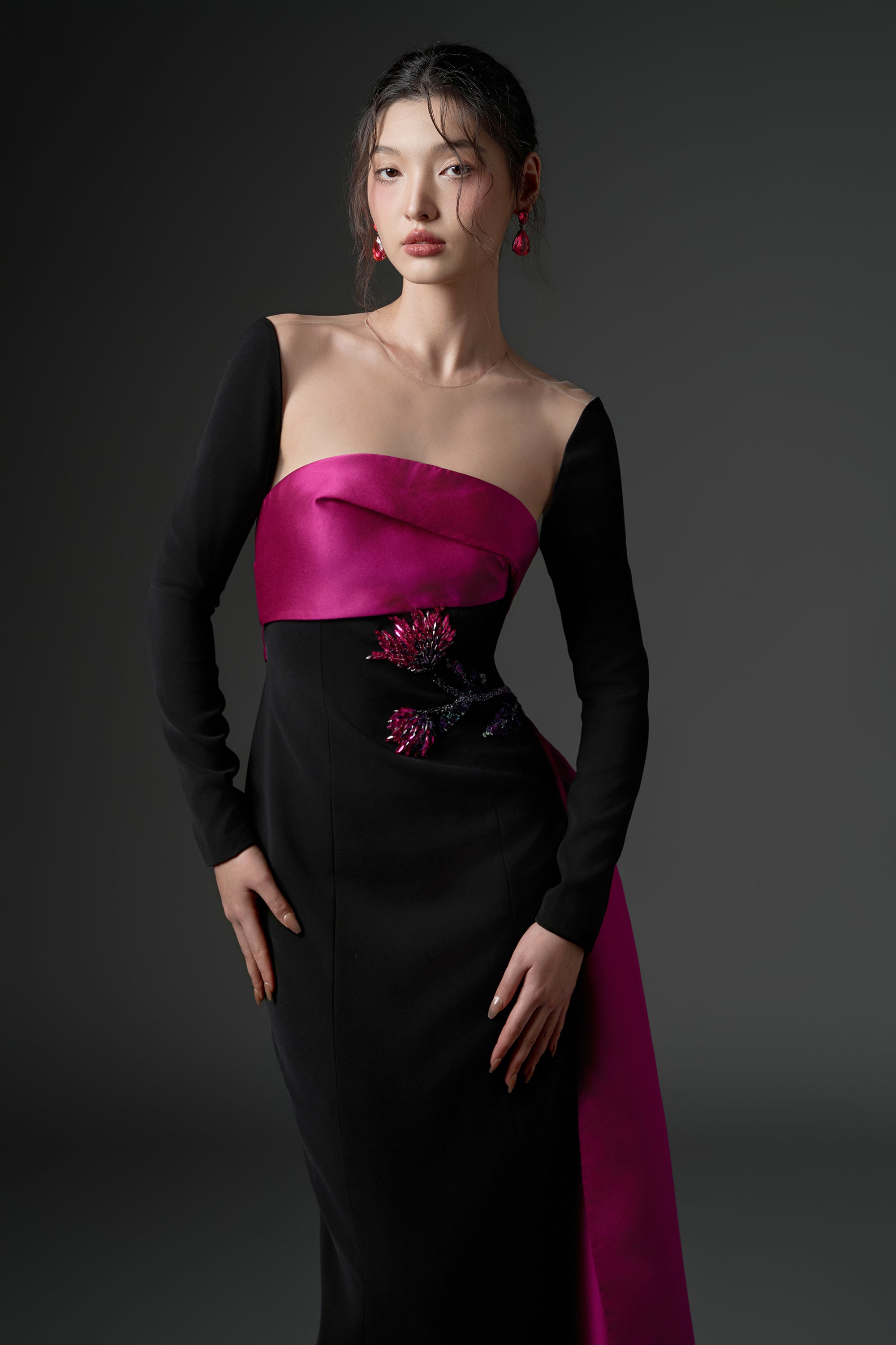 Farbiyoun crepe and royal taffeta dress