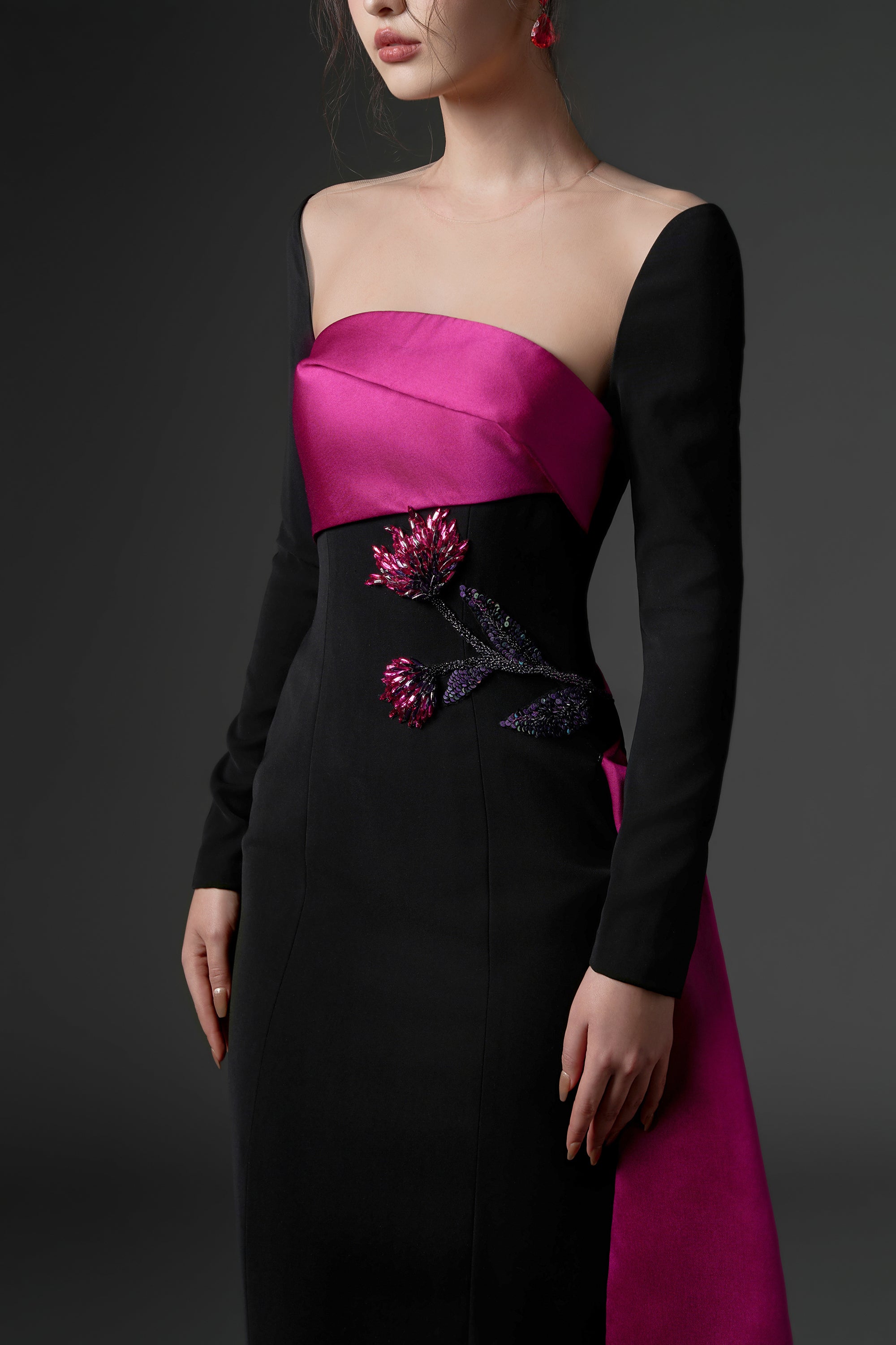 Farbiyoun crepe and royal taffeta dress